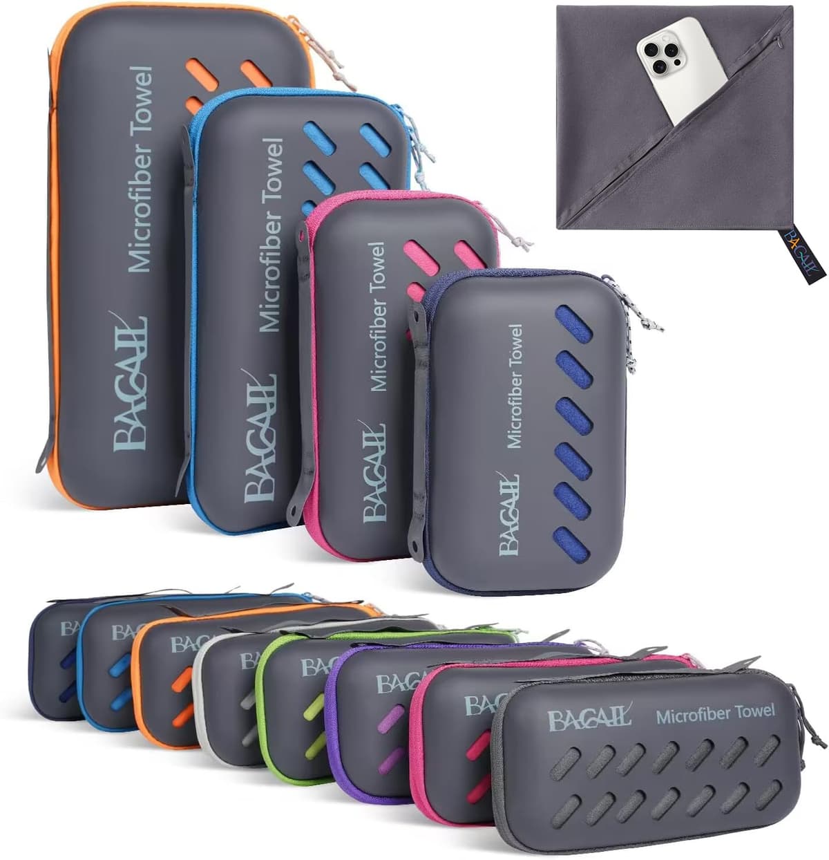 BAGAIL Toallas de Viaje de Microfibra, Toallas de Campamento, Toallas de baño y Toallas de Playa, Secado rápido - Súper absorción de Agua - Súper Compacto, Muy Adecuado para el Deporte y el Fitness