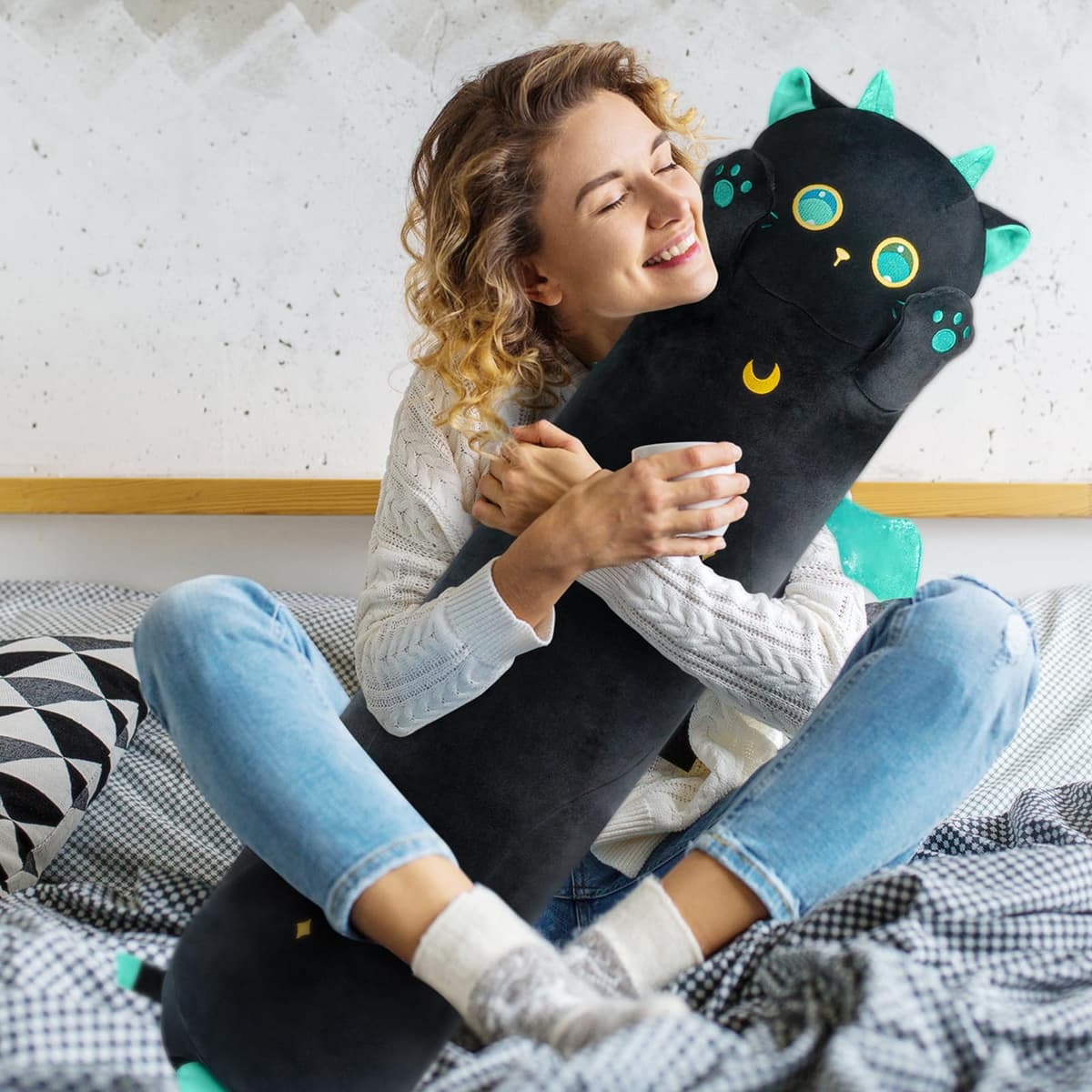Mewaii 110CM Largo Gato de Peluche Almohada Suave de Gato de Animales Muñecas de Peluche Gato Almohada Juguetes Regalo para Niños — view 5