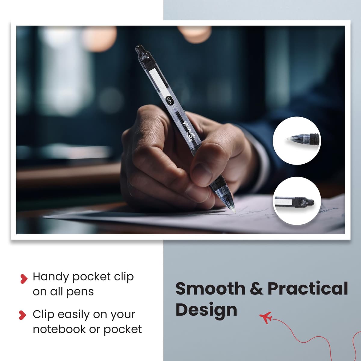 Zebra Pen Z Grip Black Ballpoint, Smooth & Comfortable Pens With Pocket Clip, Retractable Ballpoint, Reliable Black Biro Pens Multipack For Everyday Use - Black Ink, Medium Point — view 6