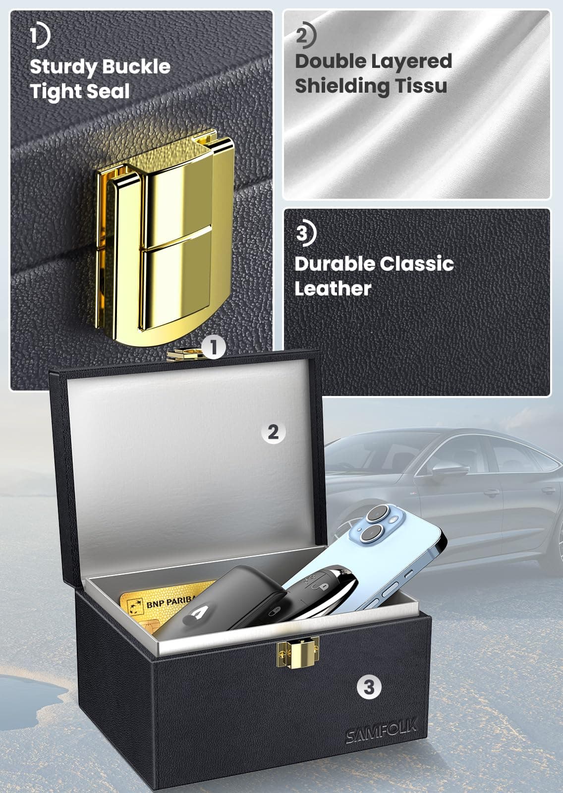 Samfolk Faraday Box and Pouch 2 Pack, Keyless Entry Car Key Safe Protector,Anti-Theft Signal Blocking Cages — view 5