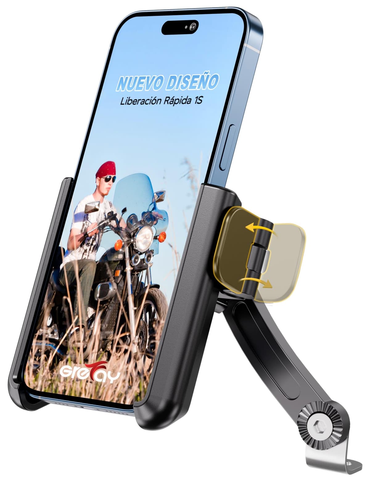Grefay Soporte Movil Moto Soporte Movil Scooter Desmontaje Rápido 1S Soportes Teléfono Espejo Retrovisor Motocicleta con 360 ° Giratorio ​​para Teléfonos de 3.5-7.0 Pulgadas