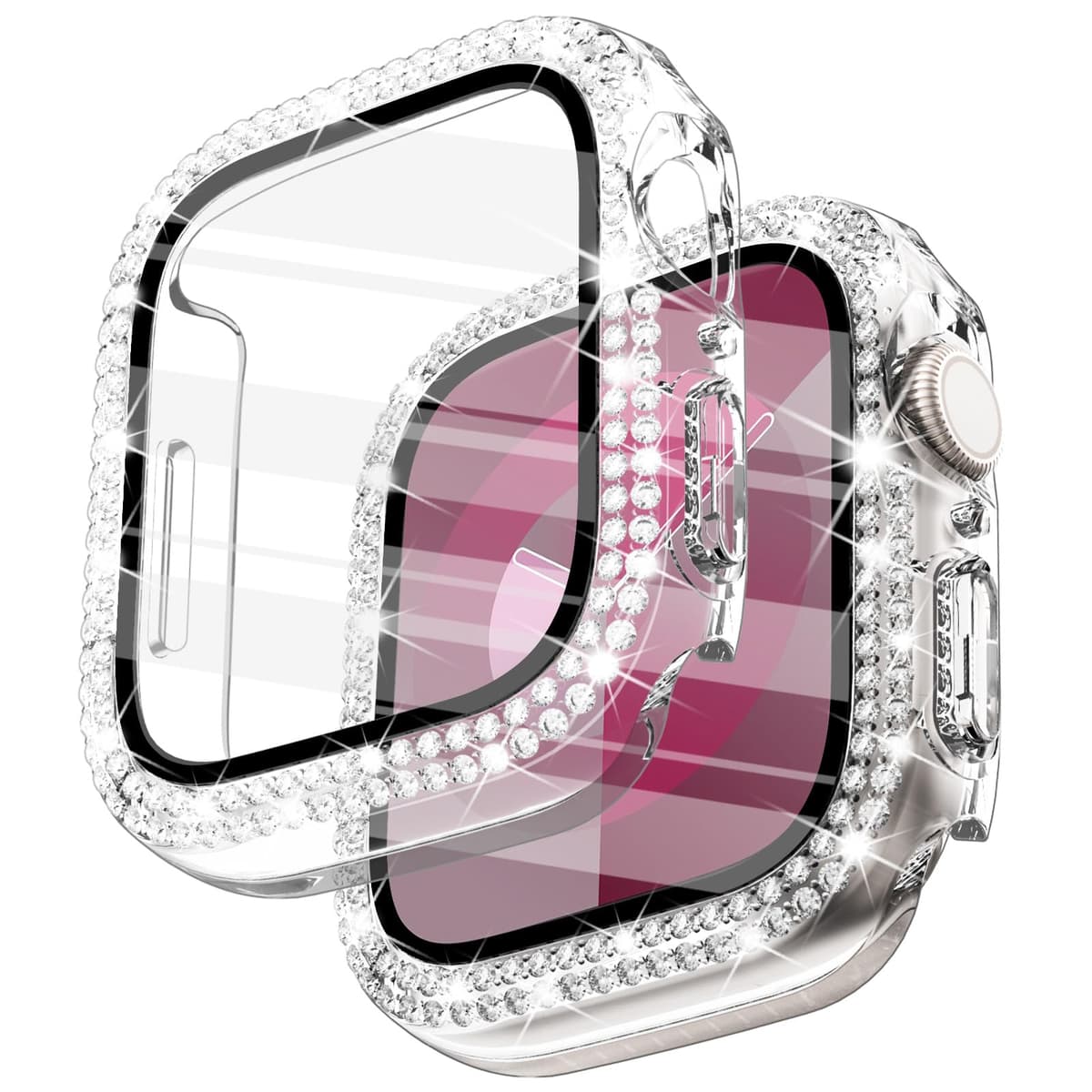 WINGLE Compatible with Apple Watch Screen Protector 38mm Series 3 2 1, Women Shiny Diamond Cover with Tempered Glass Screen Protector for apple watch Case 38mm, Clear — view 30