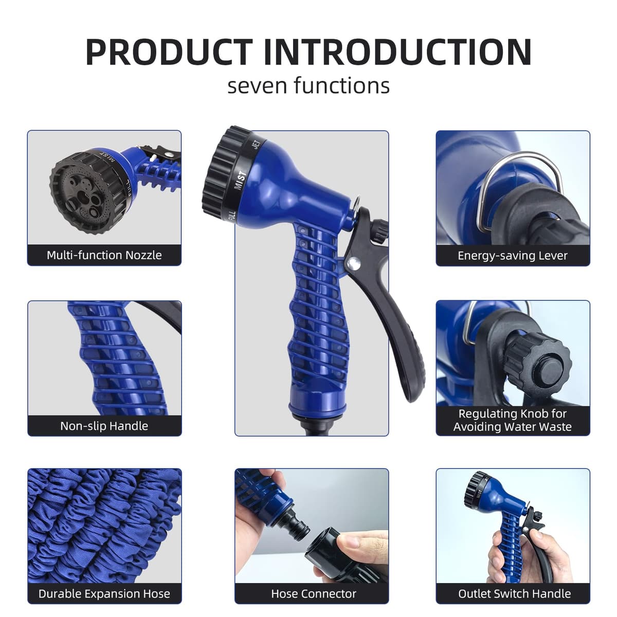 CNMTCCO Garden Hose Pipe, 100FT Garden Hoses Expandable with 3/4", 1/2" Fittings, Expanding Magic Hose, with 7 Function Spray Nozzle, Anti-Leakage Latex Core Hosepipe (30M) — view 3