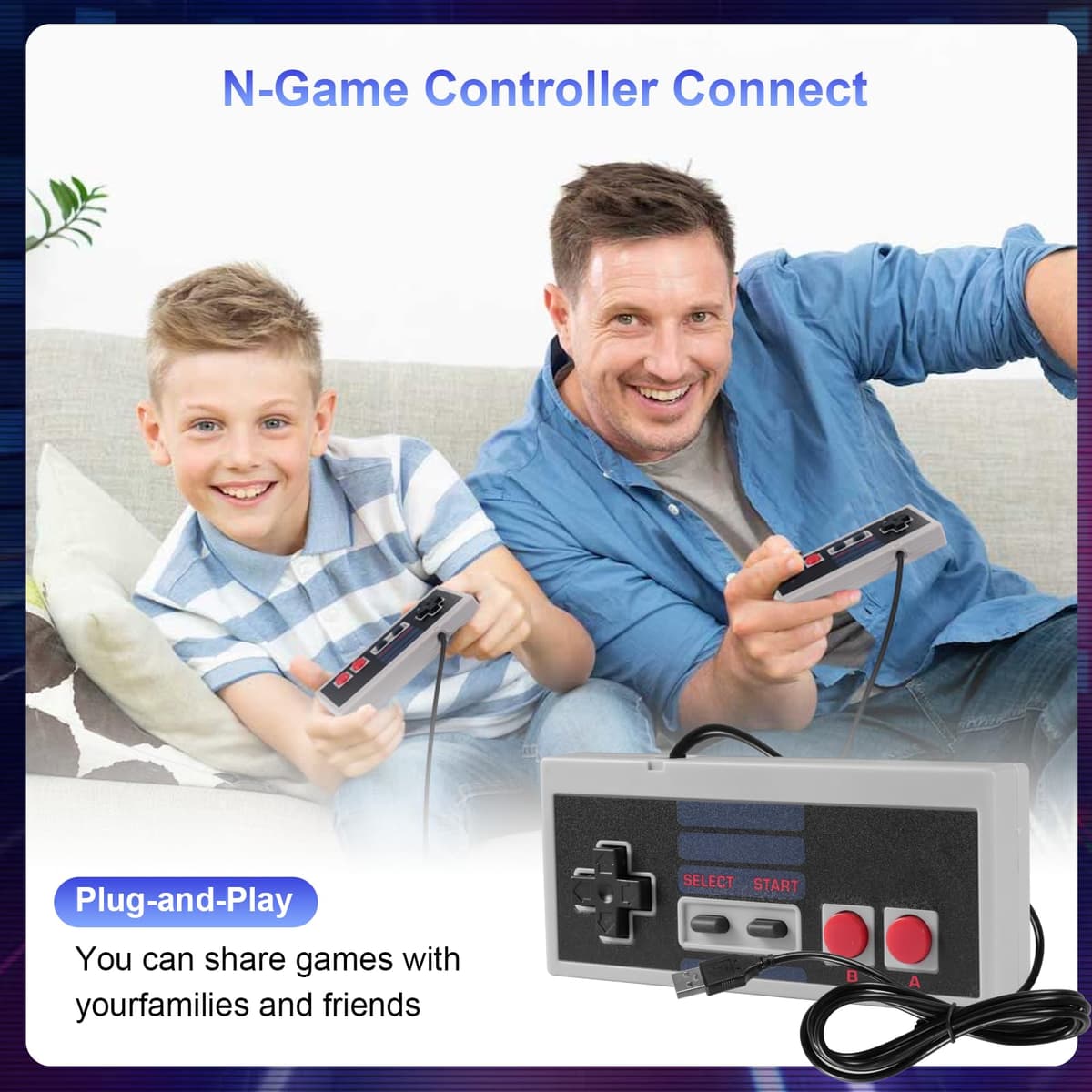 Binghe NES Game Controller, Controlador de juegos NES con USB Interfaz Modelo clásico Compatible con Nintendo NES/PC/M-A-C/Raspberry Pi 3(2 Piezas) — view 5