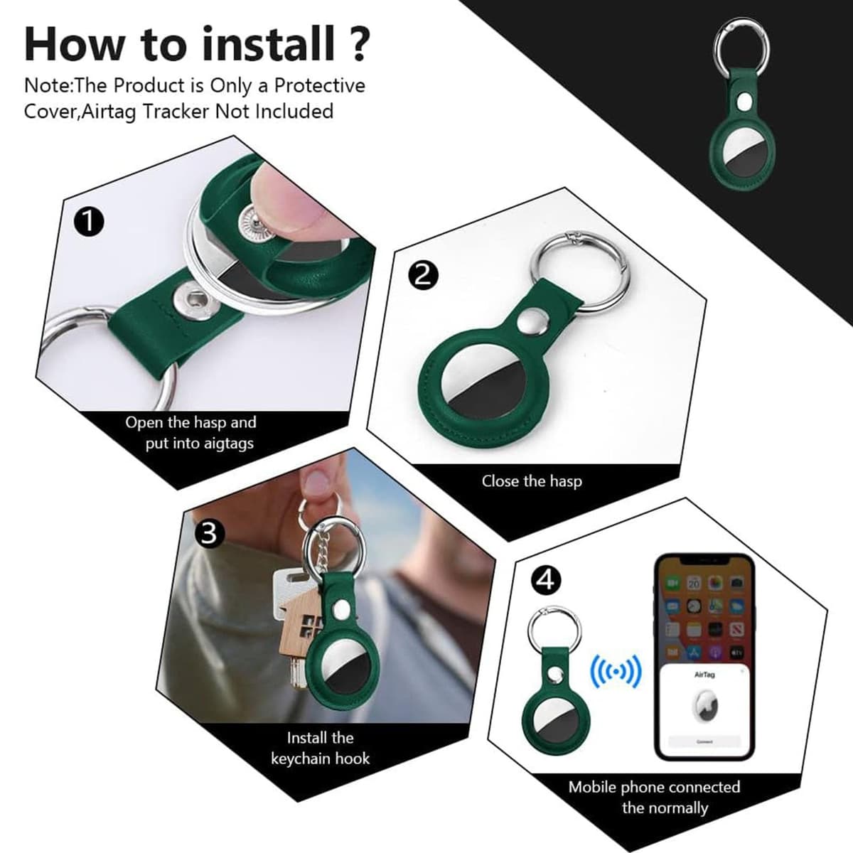Ainiv Keychain for AirTag, 1 Piece Keychains for AirTag Protective Case, PU Locator Portable Anti-Lost, Protective Leather Case Bluetooth Tracker Pets and Backpacks — view 4