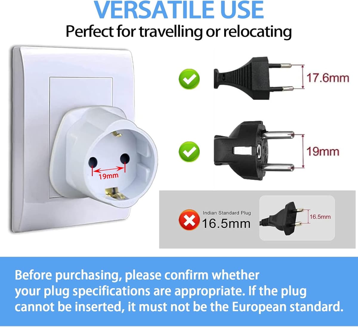 1 Pack European to UK Plug Adaptor, EU to UK Plug Adapter with 13A Fuse, European to uk plug Adapter 2 Pin Plug Adaptor to 3 Pin for Travel, Electronics & Devices (Not for Shavers or Toothbrushes) 1P