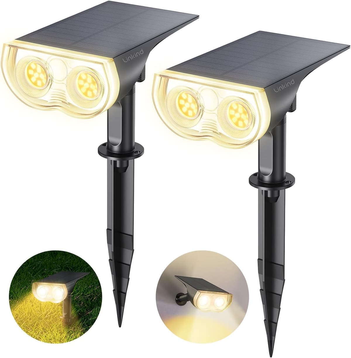 Linkind 60 LED Luces Solares Exterior Jardin,3000K Blanco Cálido Focos Solares con el modo de invierno, 800LM,Impermeable IP67 Lámparas Solares para Jardín, Patio, Calzada, Piscina,3 Piezas — view 14