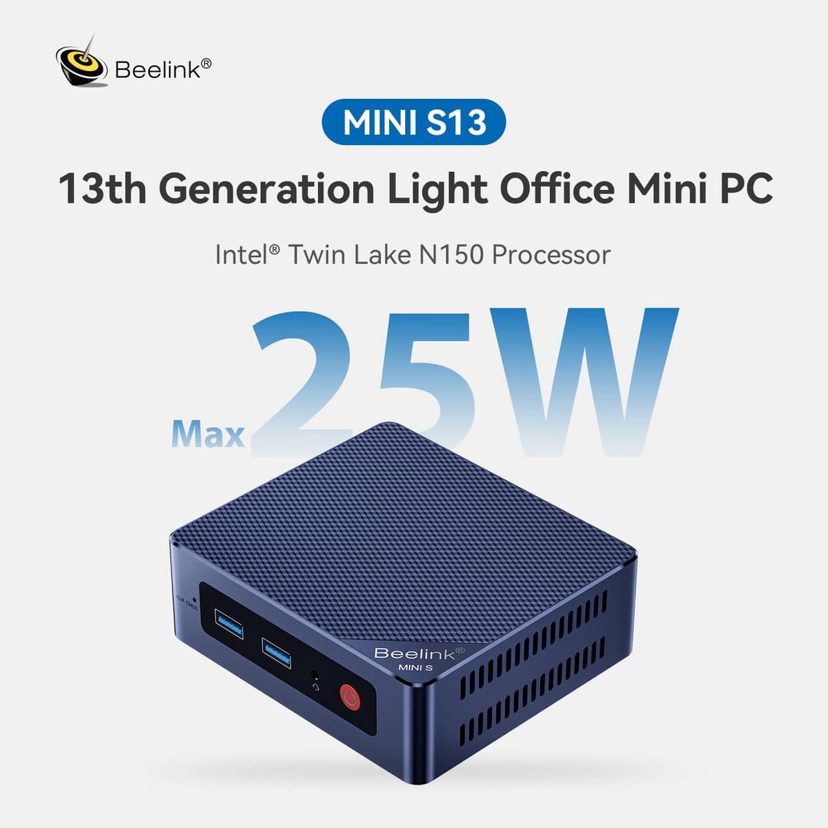 Beelink Mini PC 13th Gen Intel Alder Lake-N150 (up to 3.6GHz) MINI S13 Mini PC Windows 11 Home, 12GB LPDDR5 500GB SSD Business Mini Desktop PC, 4K Dual Display, HDMI/WiFi 6/BT5.2/RJ45 2.5G — view 2