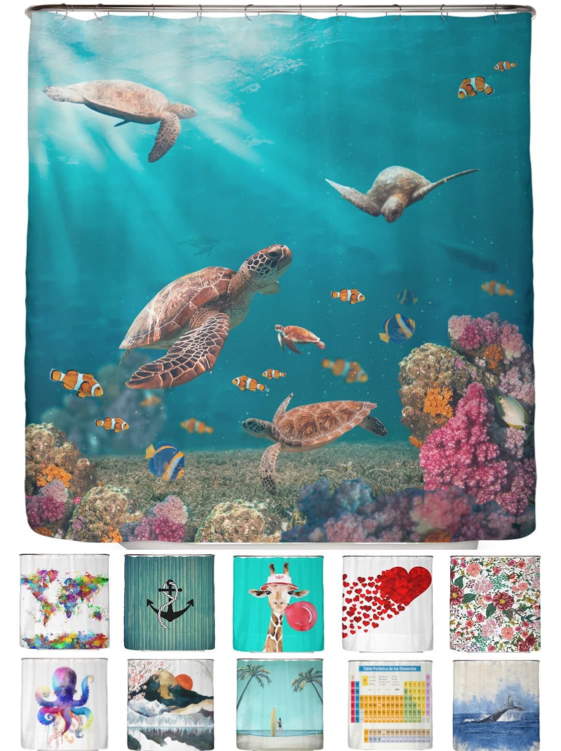 arteneur® - Cortina de Ducha 180x200 - Cortina de Baño Antimoho de Tela, Impermeable, Lavable y Opaco con Dobladillo Ponderado y Anillas (Tabla Periódica Española) — view 75