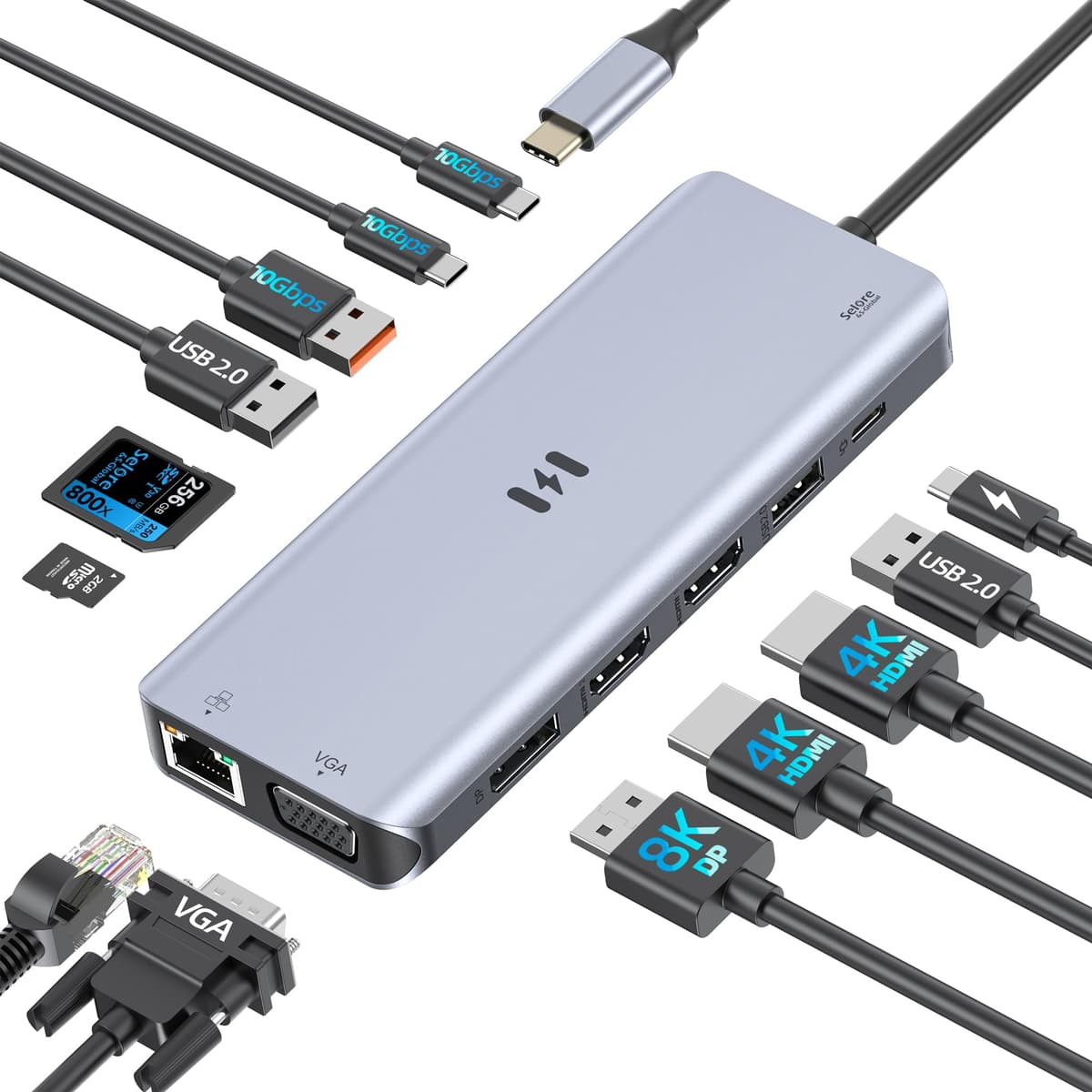 USB C Docking Station Dual Monitor 2 HDMI Multi monitor Laptop Dock USB C to Quad Monitor USBC Hub Multiport Adapter with 2 HDMI DP VGA PD 100W USB 2.0 for Dell HP Asus Microsoft — view 10