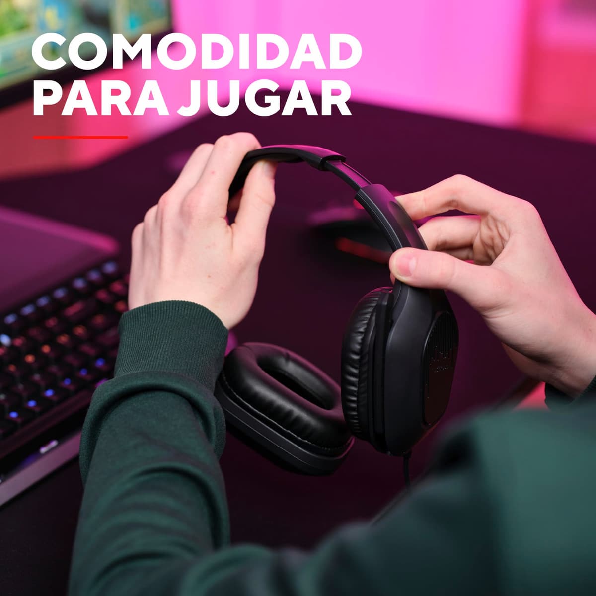 418 Rayne Lightweight Gaming Headset for PC Xbox PS4 PS5 Switch Mobile, 50mm Drivers, 3.5mm Connection, Foldable Microphone, 2m Over-Ear Wired Headphones, Black — view 7
