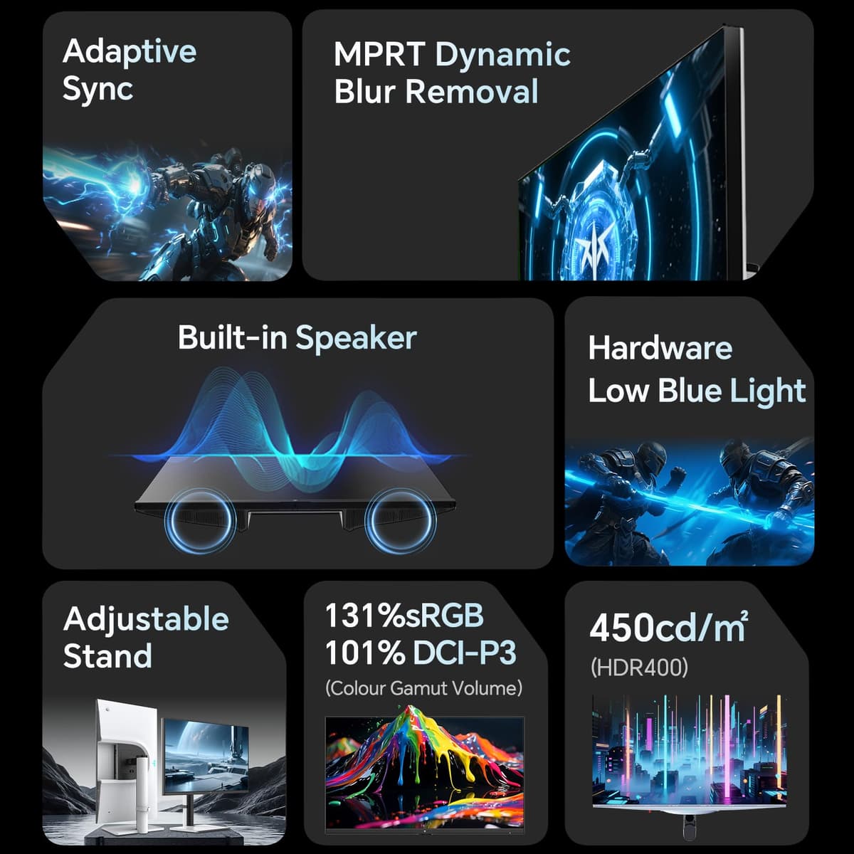 KTC Gaming Monitor 27 Inch | 2K@200Hz (OC 210Hz) | Built-in Speakers | Fast IPS Panel | 1ms Response Time (MPRT) | 450 cd/㎡ Brightness, HDR400 | Adaptive Sync | 131% sRGB, 97% DCI-P3, ΔE＜2 | White — view 3