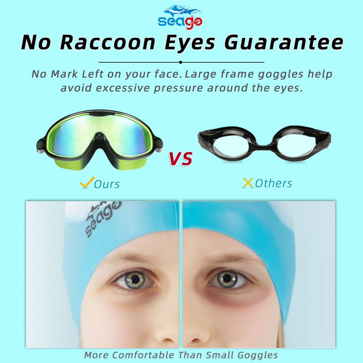 Seago Swim Goggles 2 Pack Anti-Fog Anti-UV Wide View Swimming Goggles for Kids 3-14 — view 5