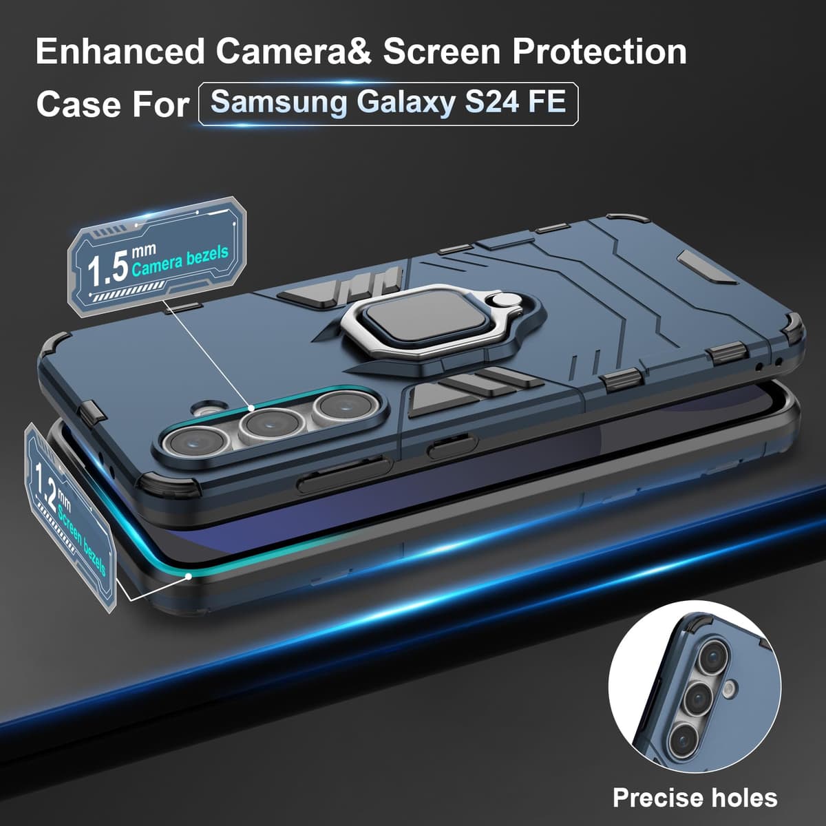 Funda para CMF Phone 2 Pro, Carcasa Antigolpes con Soporte anular metálico, Case Protectora de Grado Militar, Negro — view 864