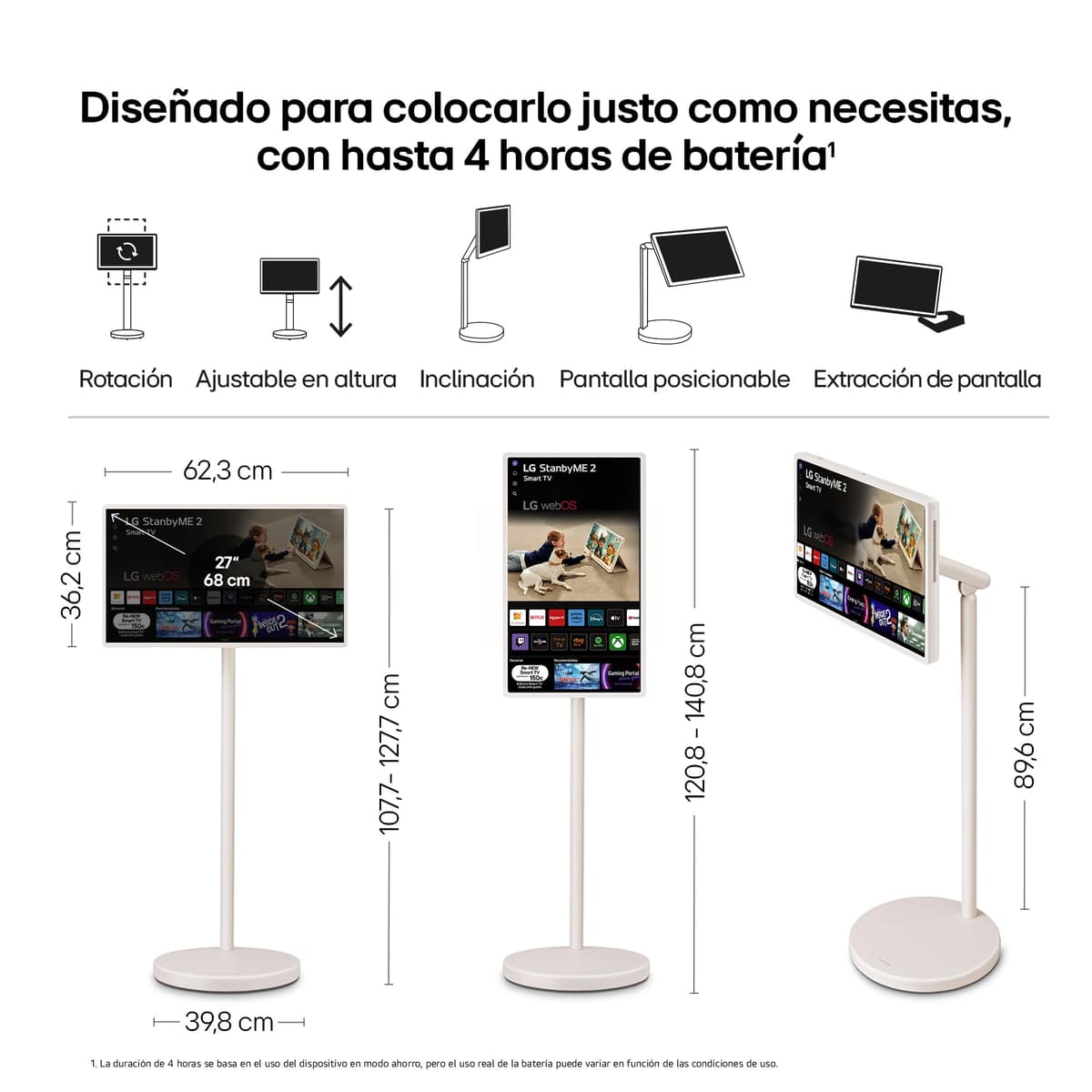 LG 27LX6TDGA - Smart Monitor StanbyMe 2, 27" QHD táctil, Smart TV Portátil, 2025, webOS 24 con IA, Dolby Vision y Dolby Atmos, 4h Batería, Peana con Ruedas, Portal Gaming, Beige — view 2