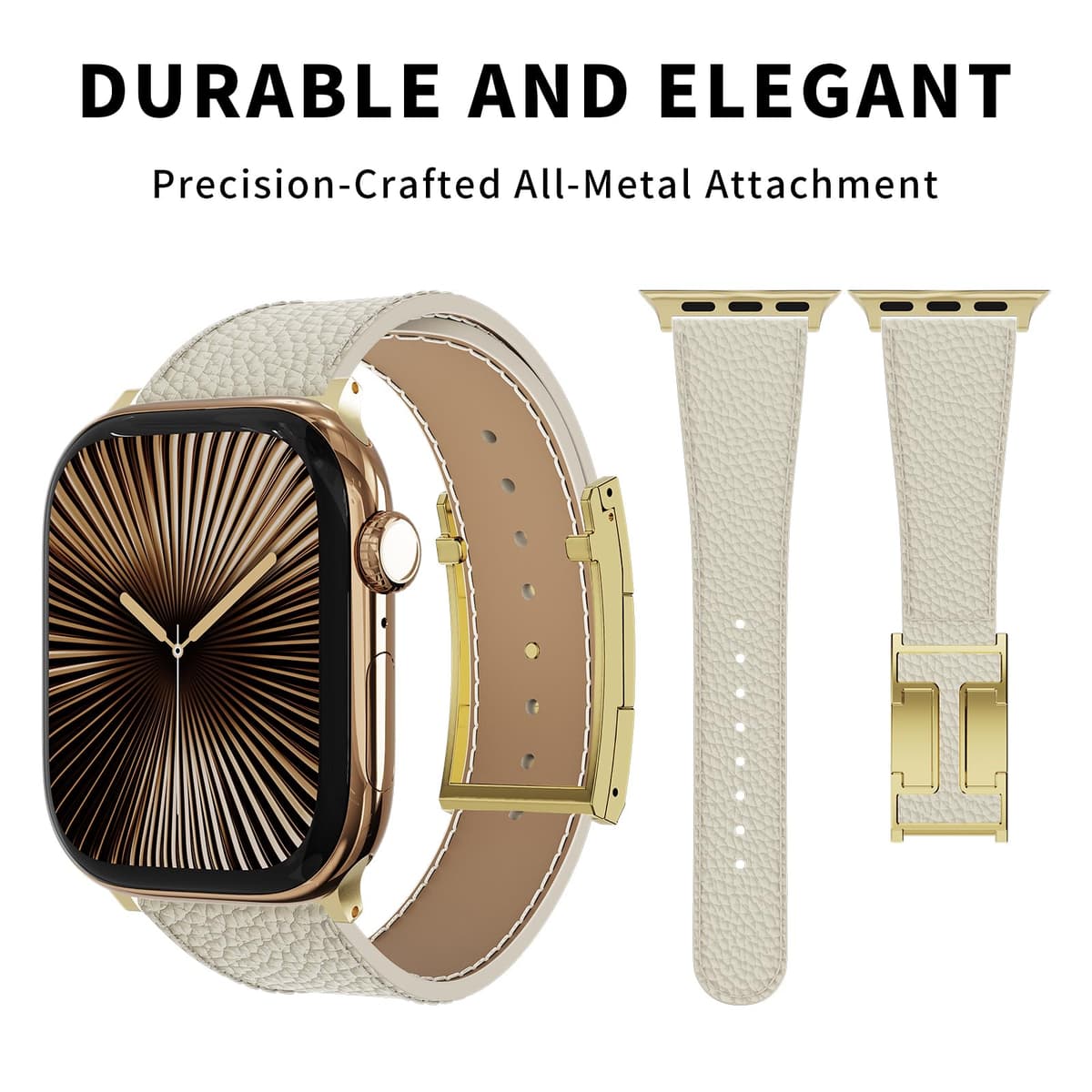 Leather Watch Band with Magnetic Buckle,Dressy Apple Watch Ultra Leather Band Rugged Durable Replacement Strap for Men & Women — view 7