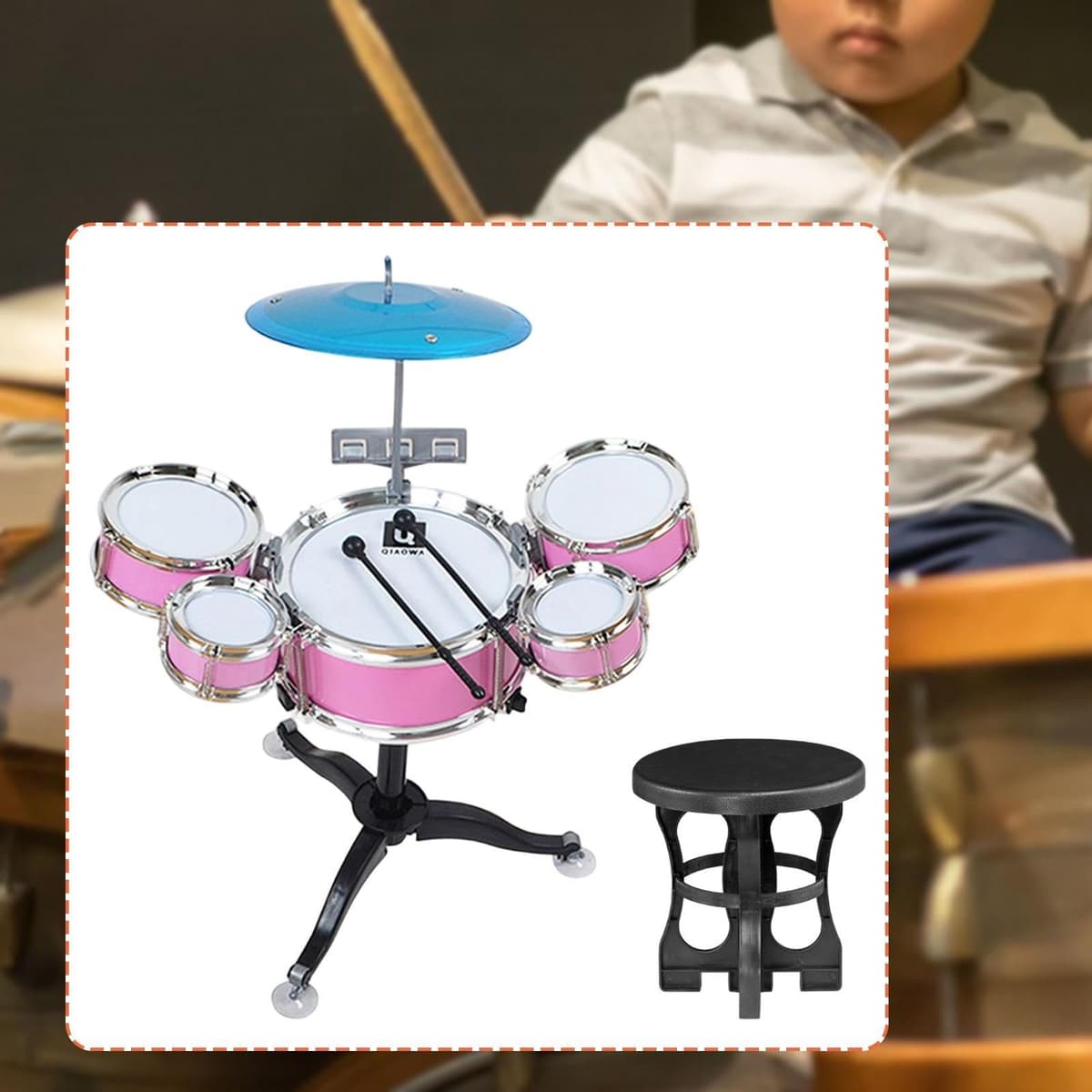 ＡＷＨＡＯ Batería Infantil, Batería de Jazz, Simulación de Aprendizaje Temprano, Regalo Ideal para Preescolar, de 3 a 6 años, 5 Tambores, Instrumento de Percusi, Rosa — view 5