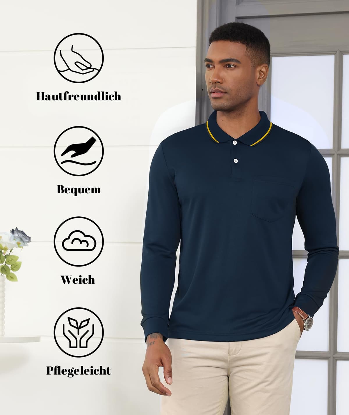 SwissWell Polo de Manga Larga para Hombre Camiseta Polo Transpirable para Golf, Ligera, para Deportes al Aire Libre y Estilo Casual — view 5