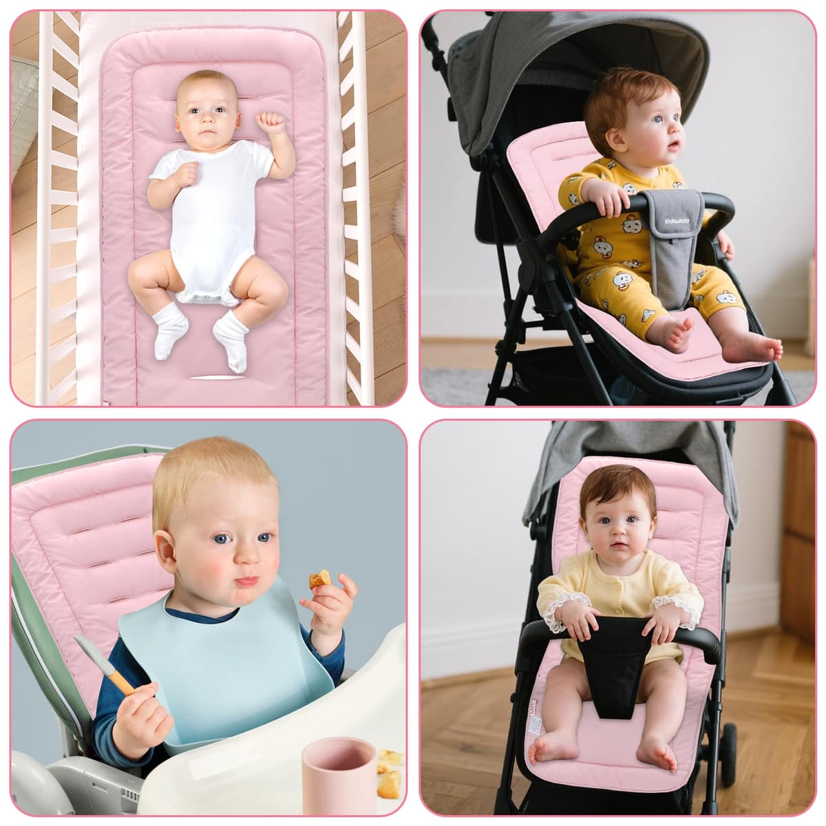LAT Universal Pram Liner, Baby Pushchair Seat Liners, Cotton Double-Sided Use Baby Stroller Cushion Pad, Stroller Seat Pad for Toddler Infant 78x34cm (Beige+Pink) — view 6