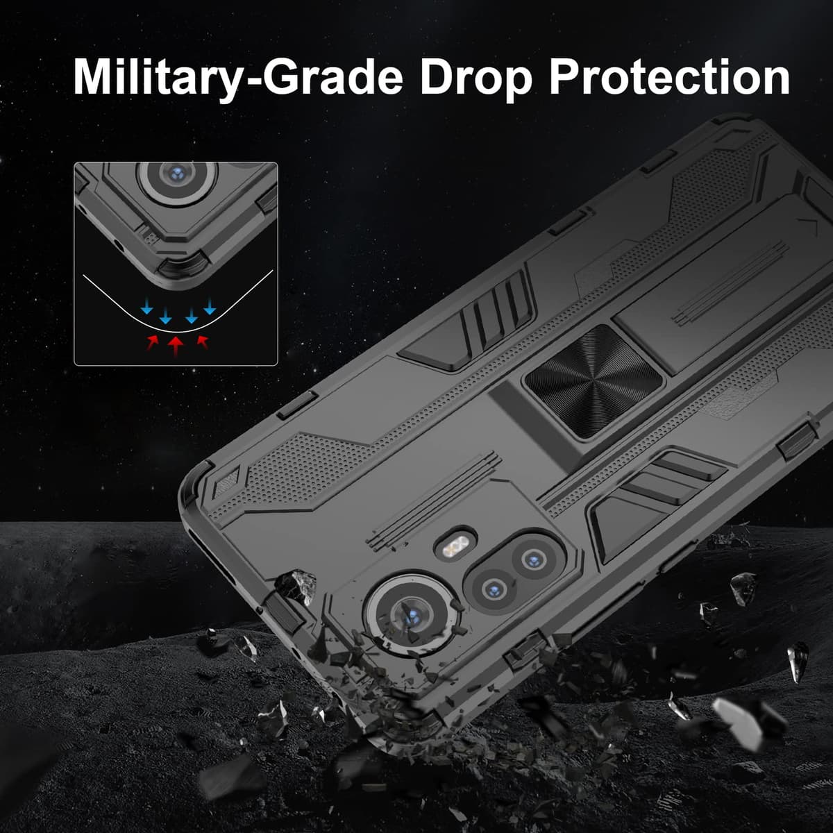 Funda para CMF Phone 2 Pro, Carcasa Antigolpes con Soporte anular metálico, Case Protectora de Grado Militar, Negro — view 798