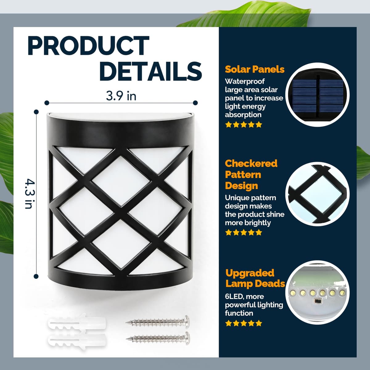 Solpex Solar Fence Lights, 8 Pack Waterproof Deck & Wall Lights - 6 LED Decorative Outdoor for Deck, Patio, Stairs, Yard, Path & Driveway (Warm White) — view 2