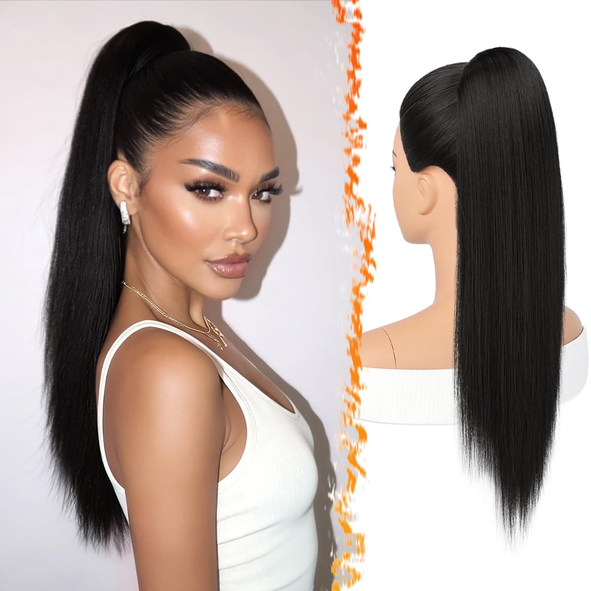 BARSDAR Liso Coleta Postiza Extensiones Pelo, 40cm Corta Liso Marrón Oscuro Cola de Caballo Extension con Cordón Natural Sintética Cheer Posh Ponytail Extensiones Postizos Fiestas Cheer Competition — view 19