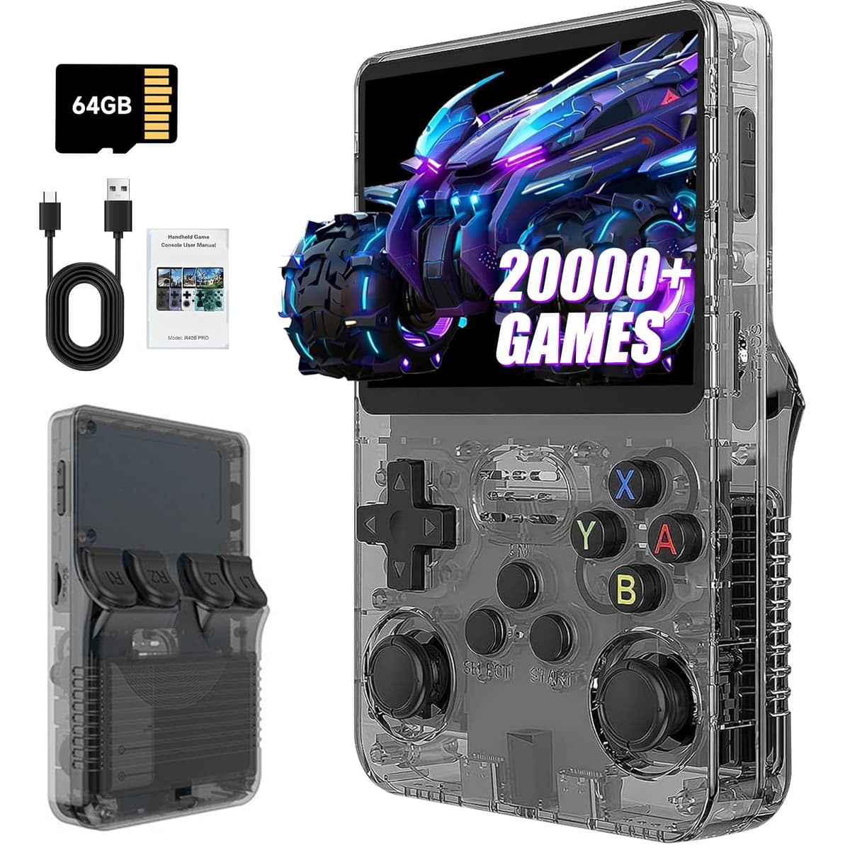 R36S Retro Handheld Games Console, 20,000+ Classic Games Portable Pocket Video Player with 3.5 Inch HD Screen, 64G TF Card, Open Source Linux System Screen for Teens and Adults (Black 64G)
