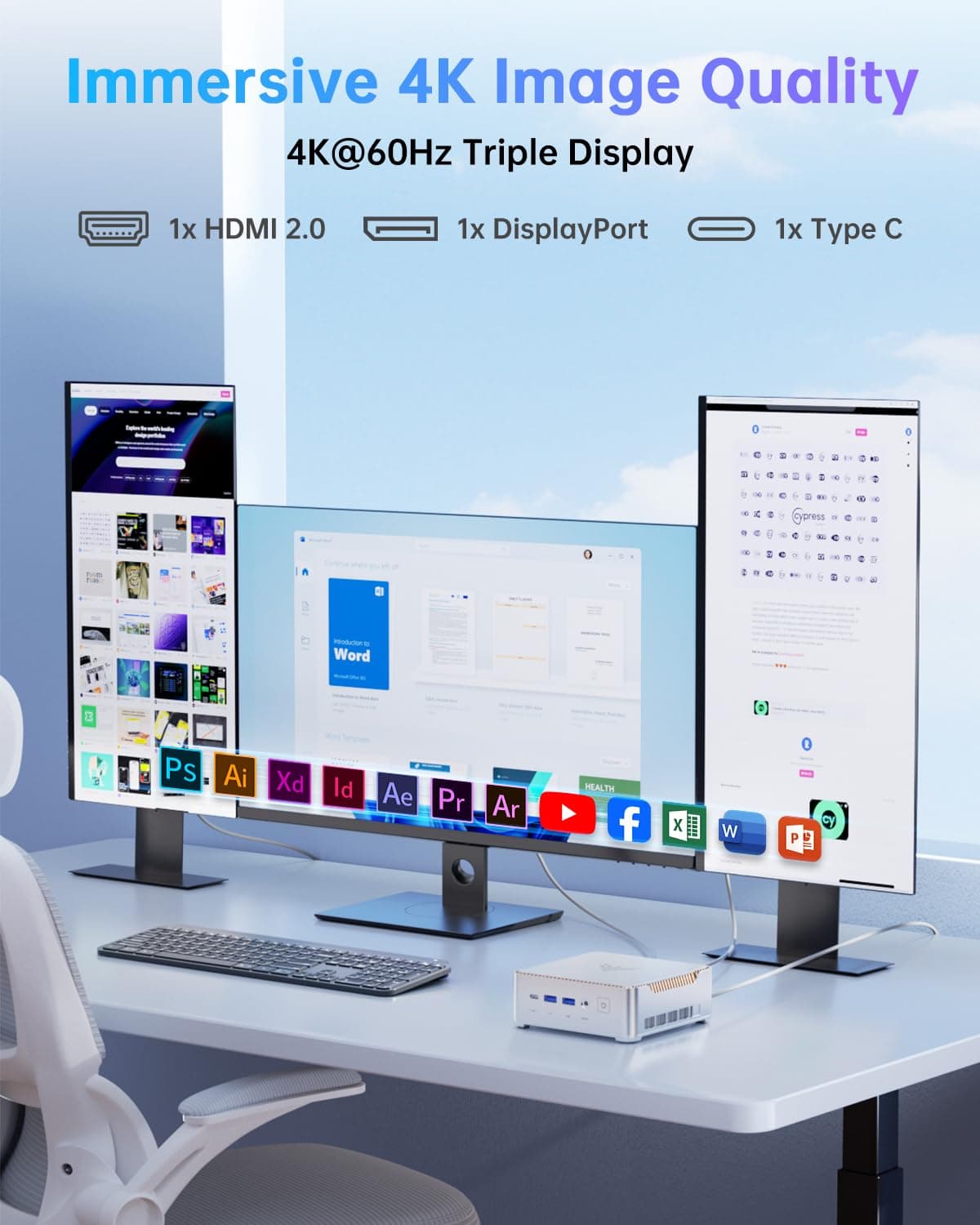 NiPoGi Pinova P2 Mini PC Windows 11 Pro AMD Ryzen 3300U (4C/4T,up to 3.5GHz) Mini PC 16GB RAM+256GB SSD Mini Computer 4K Triple Display/HDMI2.0+DP+USB-C/WiFi/BT for Home/Business/School — view 5