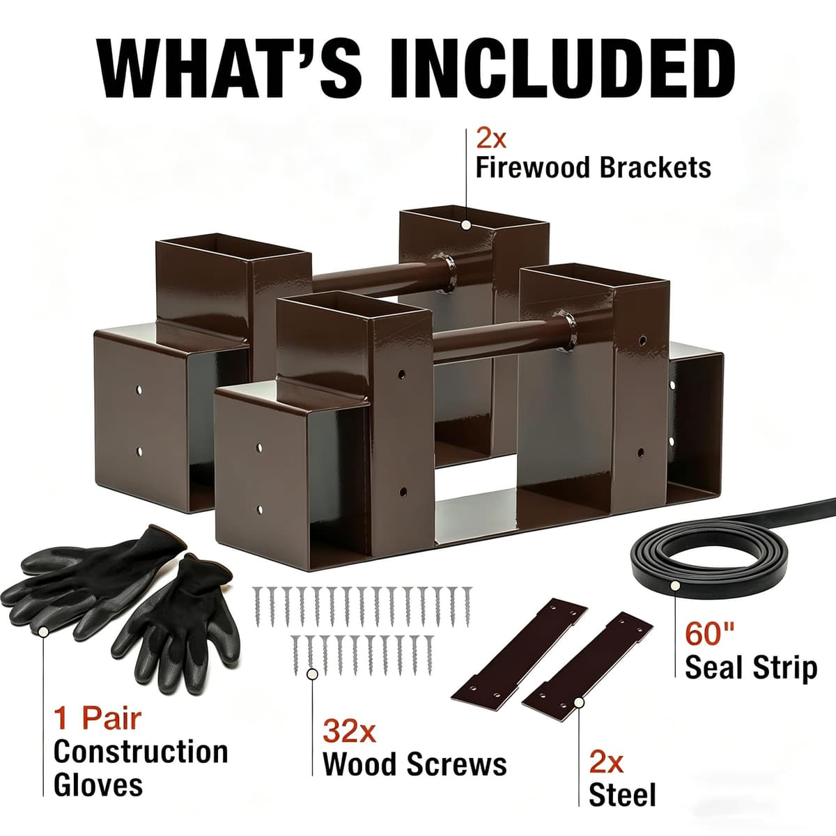 Heavy Duty Metal Firewood Rack Outdoor & Indoor Log Holder for Fireplace, Wood Storage Shelf with Drainage Holes, Rust Resistant Steel Firewood Stacker with Brackets, Steel Plates, Screws and Gloves — view 2