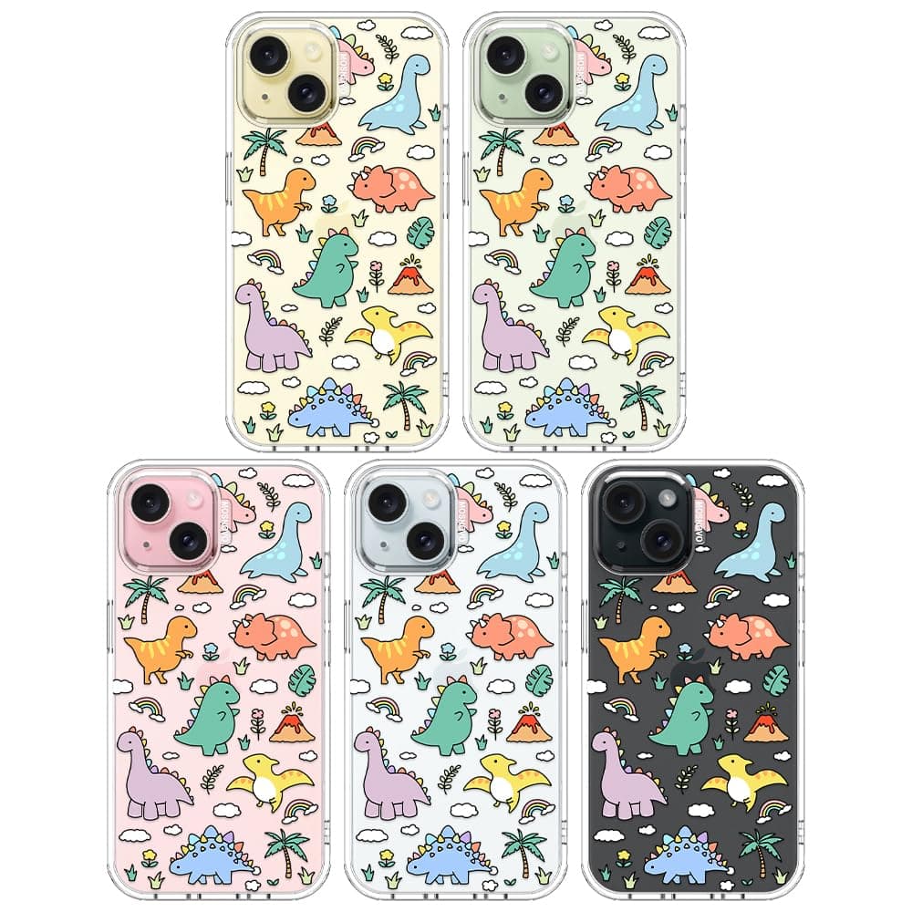 MOSNOVO Case for iPhone 15, [Buffertech 6.6ft Military-Grade Drop Protection] [Anti Peel Off Tech] Clear TPU Bumper Phone Case Cover Design - Dinosaur Land — view 3