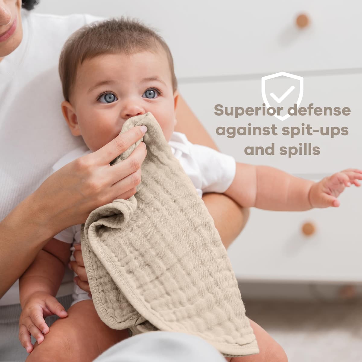 Comfy Cubs Muslin Burp Cloths 50 x 25 cm, Pack of 6 - Large 6-Layer Ultra-Absorbent 100% Cotton for Babies Drool & Messes - Safe & Gentle Baby Burp Cloth Set for Boys & Girls - Sand — view 4