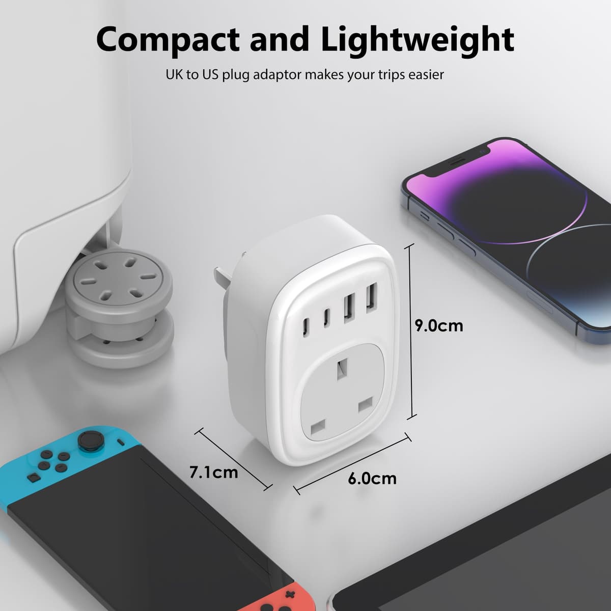 UK to US Plug Adaptor - UK to US Plug Adapter 40W USA Travel Adapter for American Canada Thailand Mexico Colombia 4 in 1 USBC Fast Charger with USB C Port for Phone Pad (Type B) Tusreda — view 7