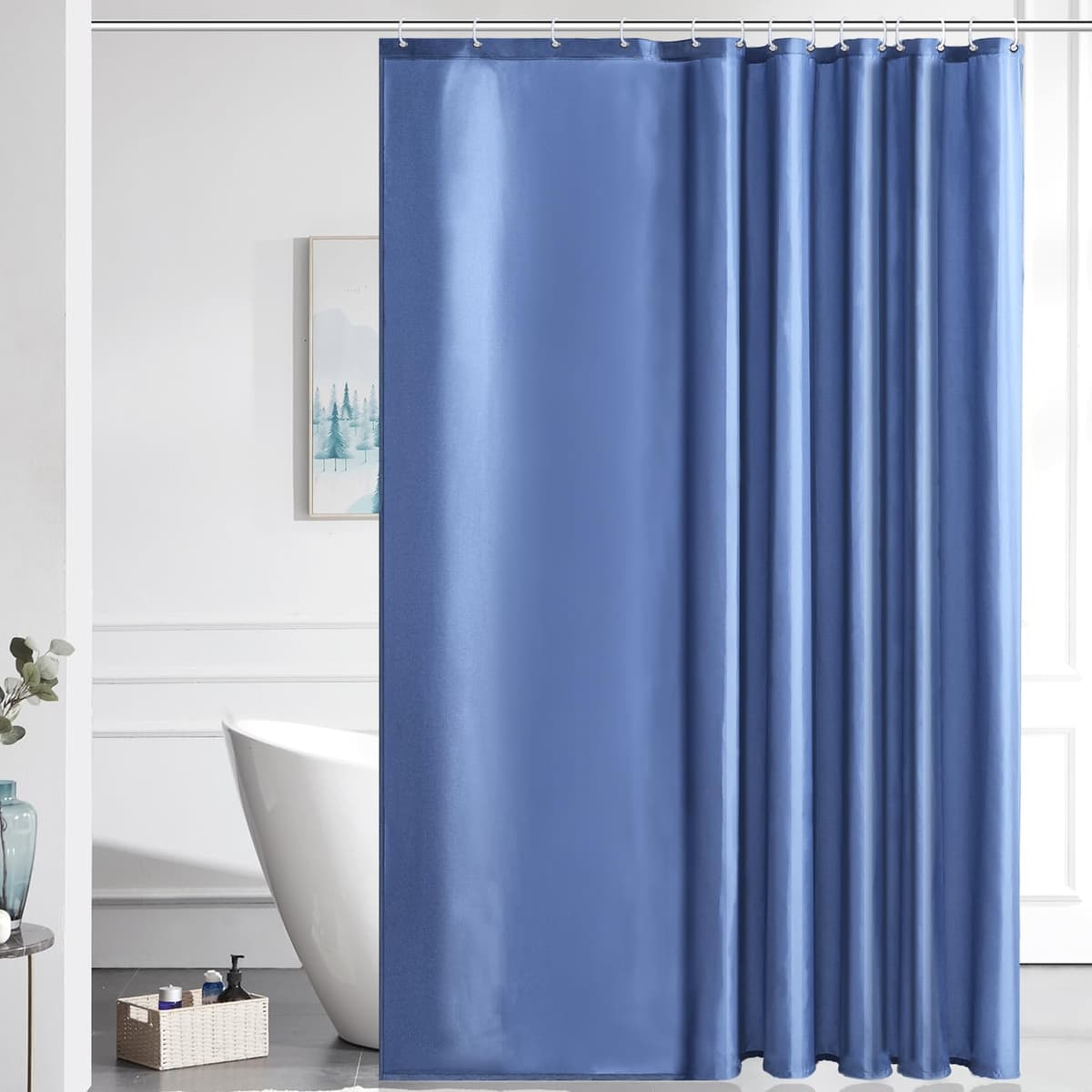 Furlinic Navy Shower Curtain Anti Mould Resistant Waterproof Bathroom Curtains Washable Polyester Fabric 90x180cm with Weight Tape for Bath Wet Room 35x72 Inch. — view 178