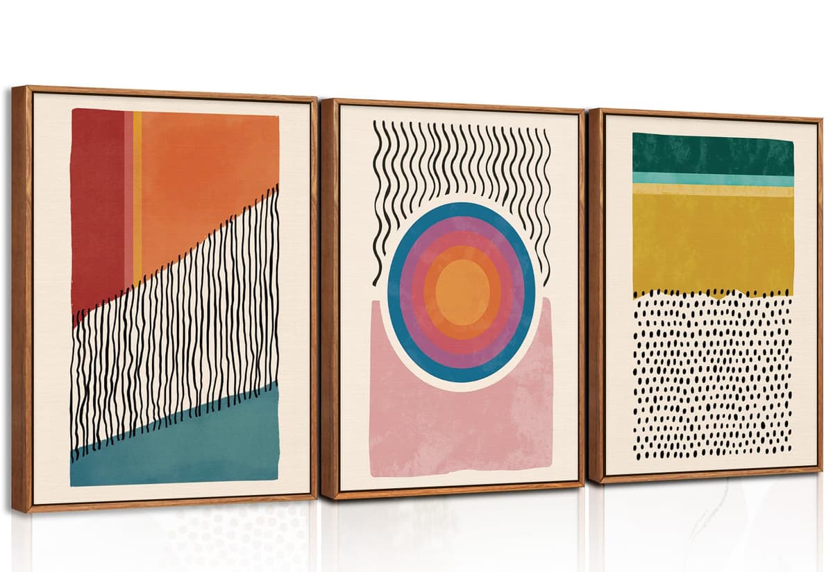 TOARTi Boho Framed Canvas Wall Art Prints, Set of 3 Mid Century Modern Wall Decor, Nature Plants Desert Sun Art Paintings, Bohemian Artwork for Living Room, Bedroom, Dining Room, Office - 12x16 x3 — view 32