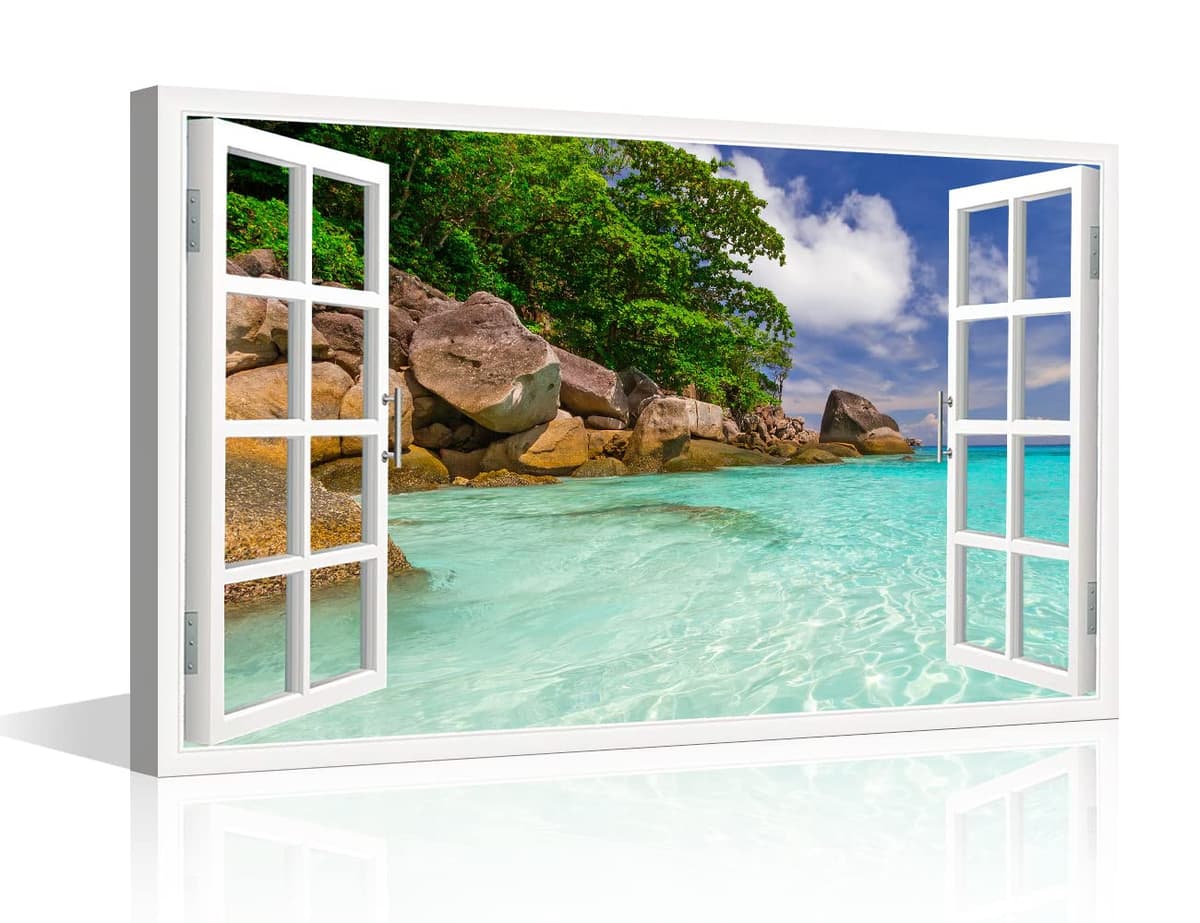 TISHIRON 3D Window View Seaside Effect Canvas Wall Art Prints for Living Room Bedroom Decor Office Kitchen Home Decoration Framed Ready to Hang 12x18inch — view 41