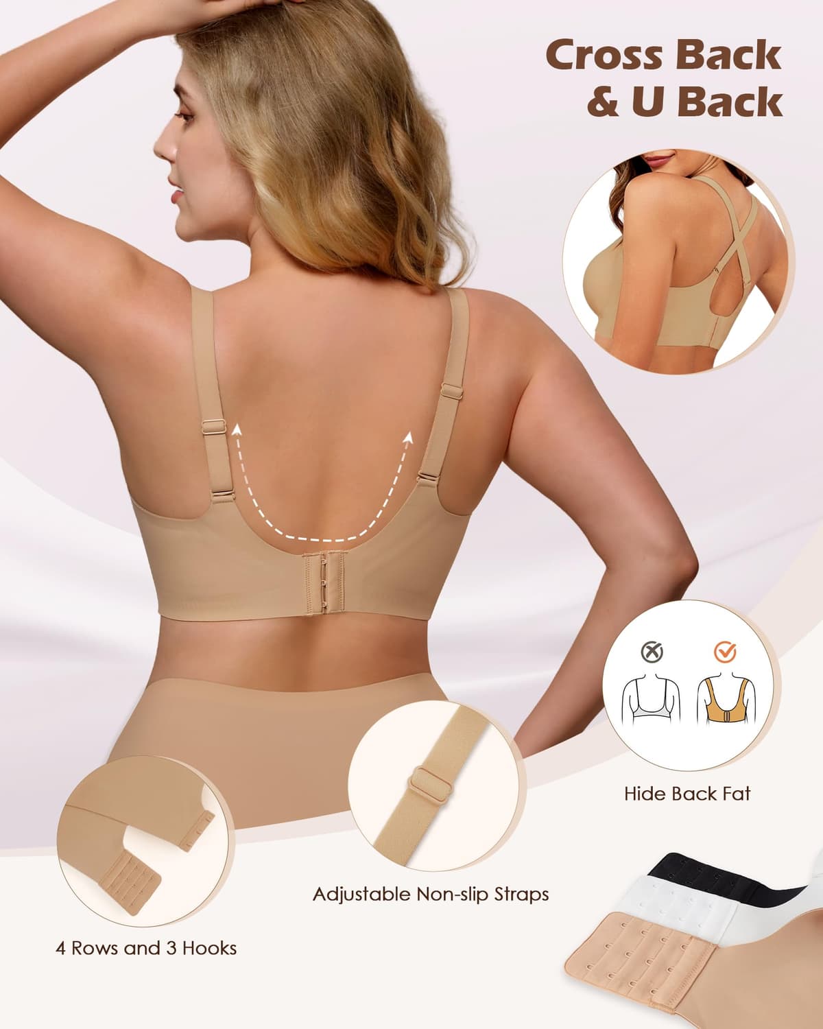 As Fairy Womens Soft Comfortable No Underwire Bras V Neck Seamless Push Up Bralettes Full Coverage Tshirt Brassiere — view 4