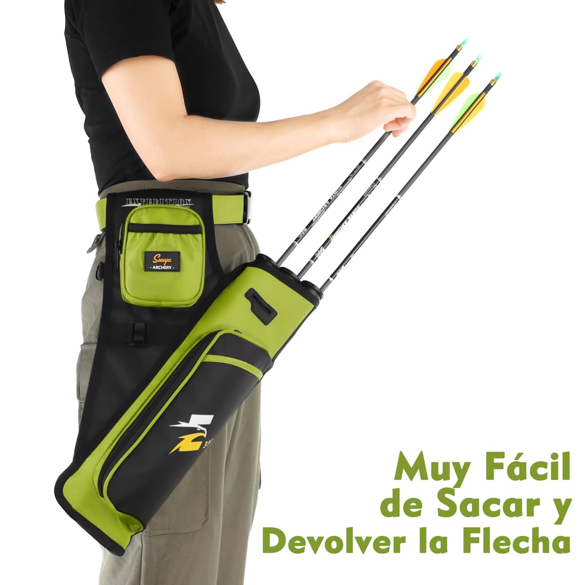 Sunya - Carcaj de Tiro con Arco para Flechas. Portátil,Incluye pestaña y Bolsillos de liberación y cinturón de Nailon. Apto para Arco Compuesto y Arco recurvo Blanco o Campo — view 5