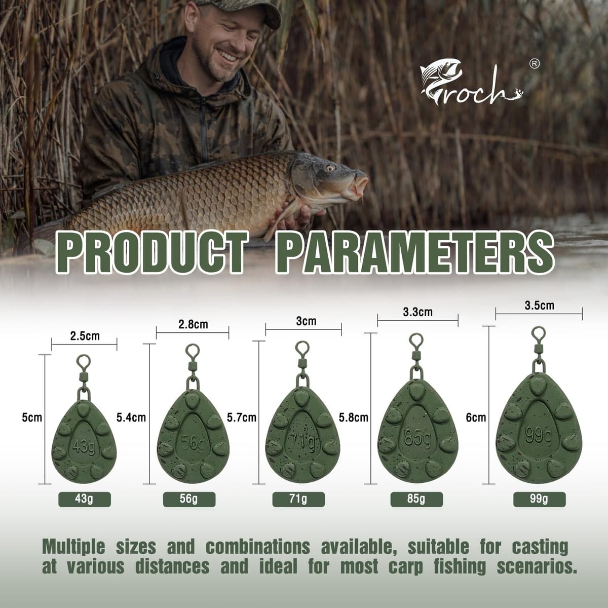 Plomo de pesca para carpas (43 g – 99 g) – Plomo de pesca con espiral, recubierto y mate, para lanzamientos anchos, antienredos, accesorios de pesca de carpa — view 2