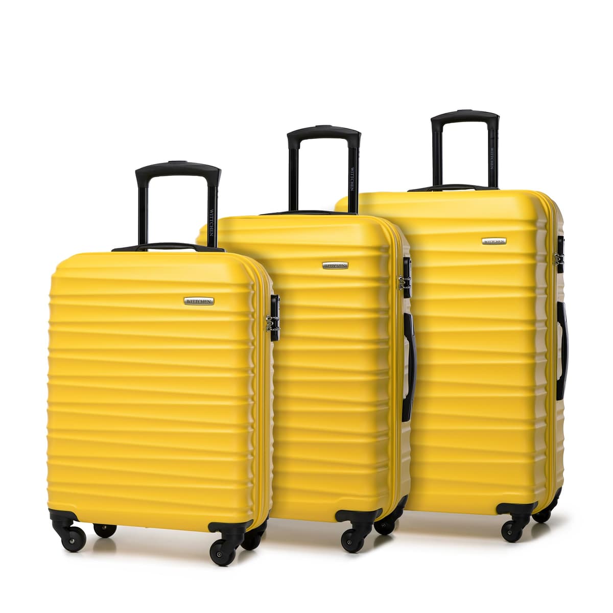 WITTCHEN Maleta Grande Trolley ABS rígido para facturación con 4 Ruedas giratorias Cerradura de combinación asa telescópica Groove Line Negro Ryanair/Vueling/Iberia/easyJet/Iberia Express — view 48