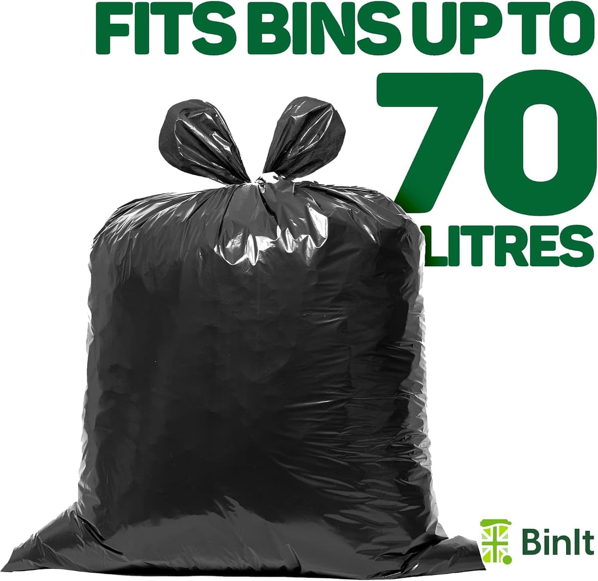 BIN IT 40 Everyday 70L Strong & Secure, Refuse Sacks, Bin Bags, Bin Liners, Flat Top, Recycled, Tear Resistant, 30 μm, Perfect for Everyday Use, Household, Office, Kitchen & Caterers — view 2