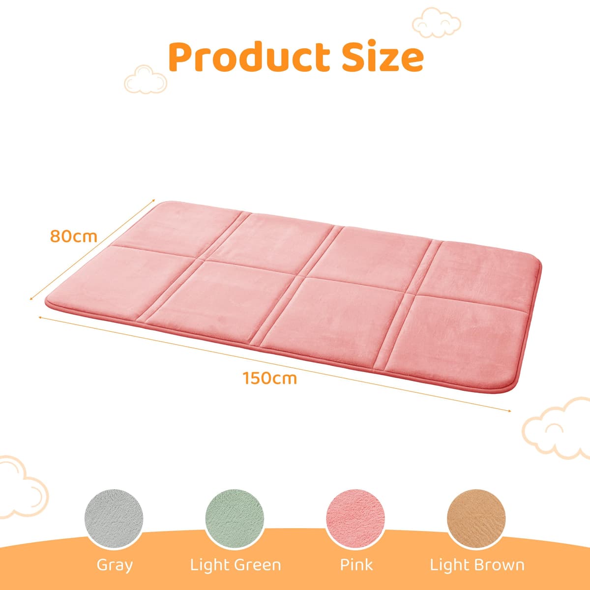 BYBYME 3cm Thick Baby Play Mat for Floor, 80 * 150cm Foldable Playpen Mat with Non-Slip Backing for Infant, Kids and Toddler Crawling, and Perfect Carpets for Yoga, Exercise, Pink — view 2