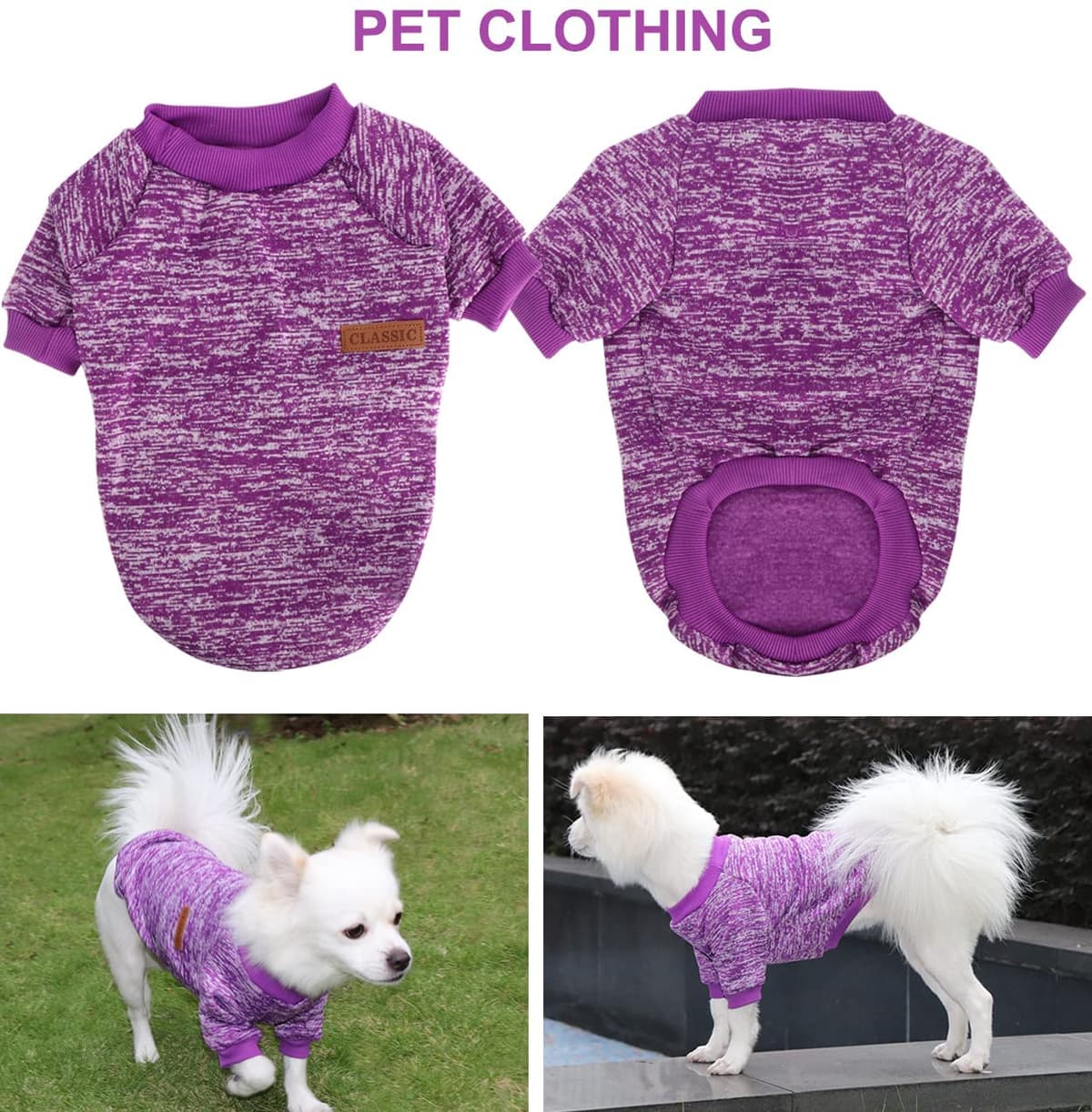 Small Dog Jumper Small Dog Sweatshirt Chihuahua Jumper Fleece Inside Soft Cozy, Colour Vibrant Easy to Take On and Off (Purple, S) — view 2