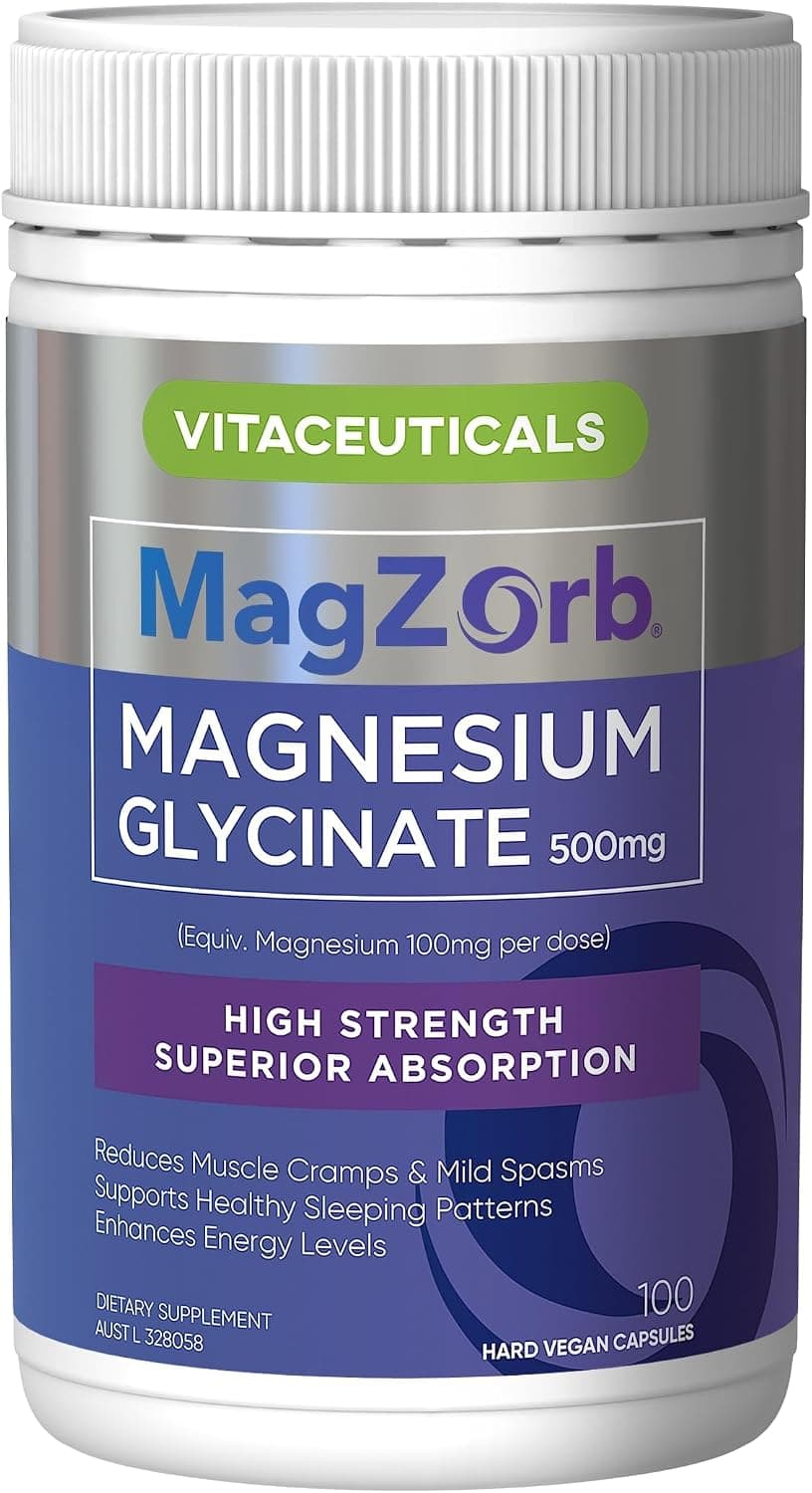 Vitaceuticals MagZorb High Strength, Pure Magnesium Glycinate 500mg - 100 Capsules Vegan & Gluten Free | Supports Muscle Health & Relieves Muscle Cramps | Supports Healthy Sleeping Patterns