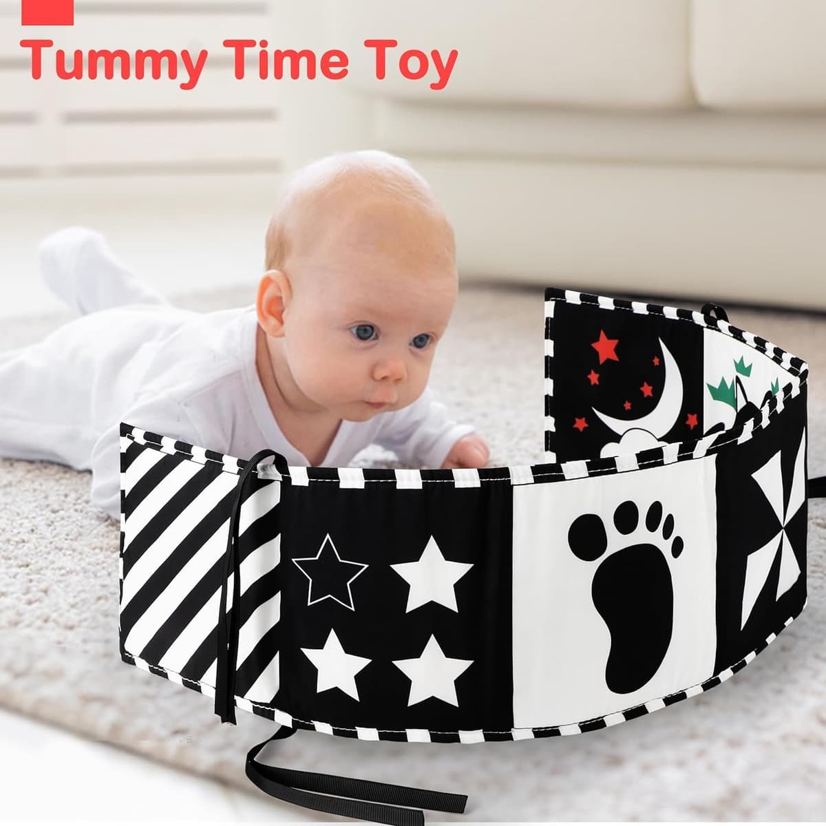 URMYWO Baby Toys 0-6 Months, Black and White Sensory Toys Brain Development, Tummy Time Toys, Soft Baby Book, Baby Essentials for Newborn 0-6-12 Months Montessori Toy Gifts — view 7