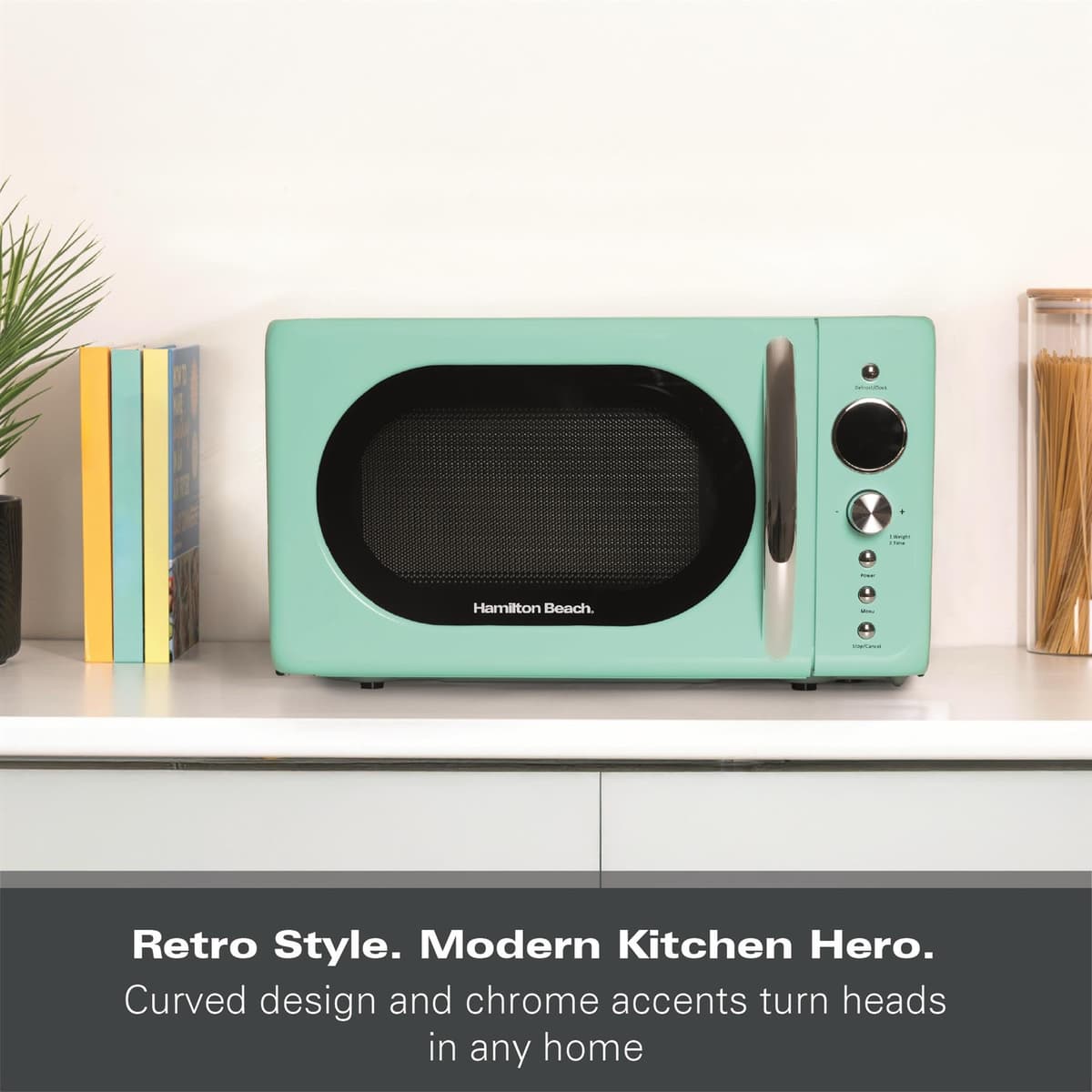 Hamilton Beach Microwave, 20L, 700W, Retro, Digital LED Display, 8 Pre-set Programs, Express Cooking, Weight Defrost, 60 Min Timer, Child Lock, Compact Design, Mint - HB70H20M — view 3