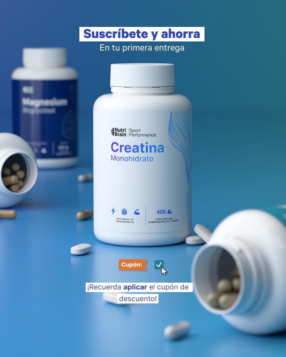 Creatine Monohydrate 3000mg - 400 comp | Improves Strength, Muscle Mass, Endurance, Recovery, Energy and Mental Agility | Veg — view 6