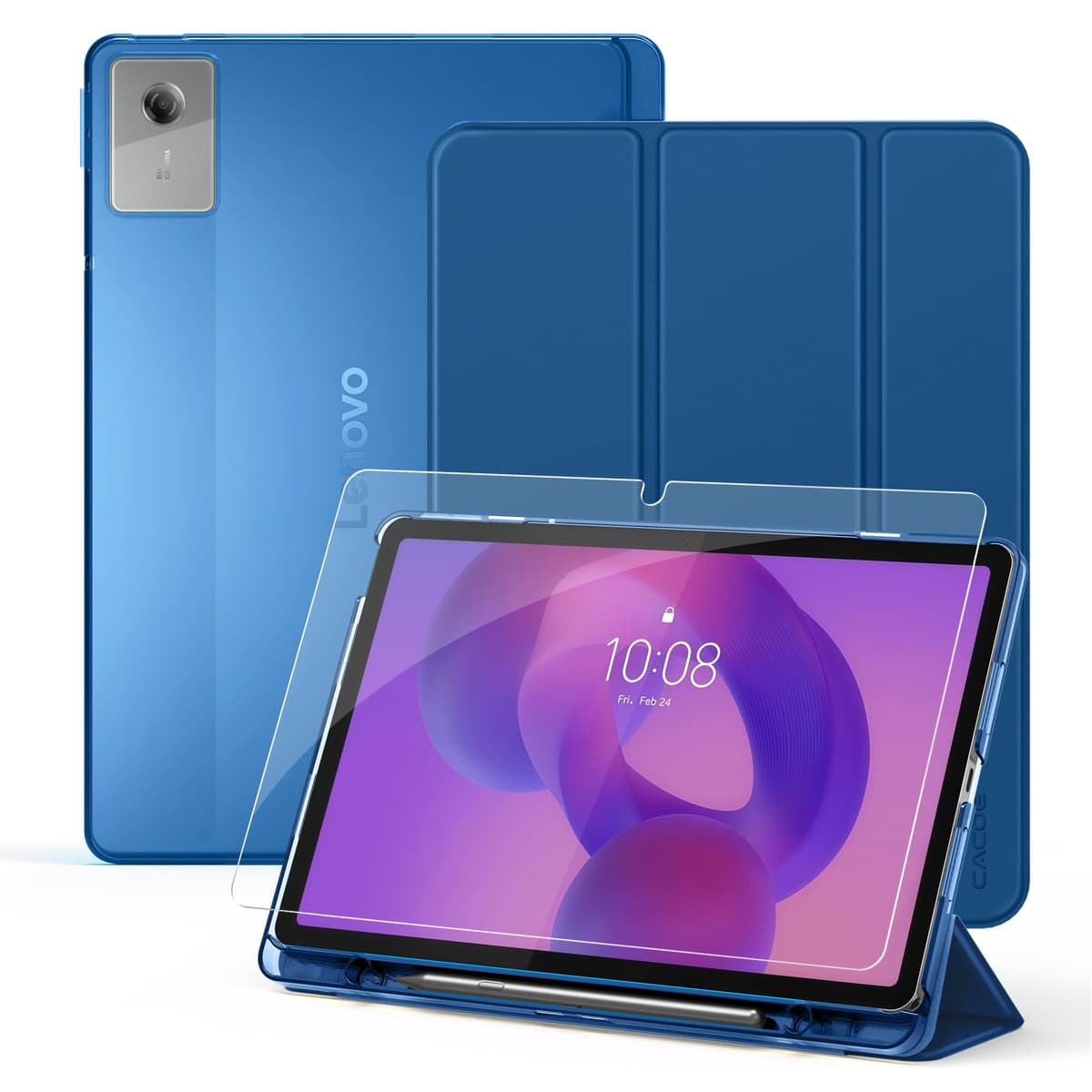 CACOE Funda para Lenovo Idea Tab 11 pulgadas 2025 con protector de pantalla – Ultra fina con función atril, funda fina de piel sintética, color azul mar