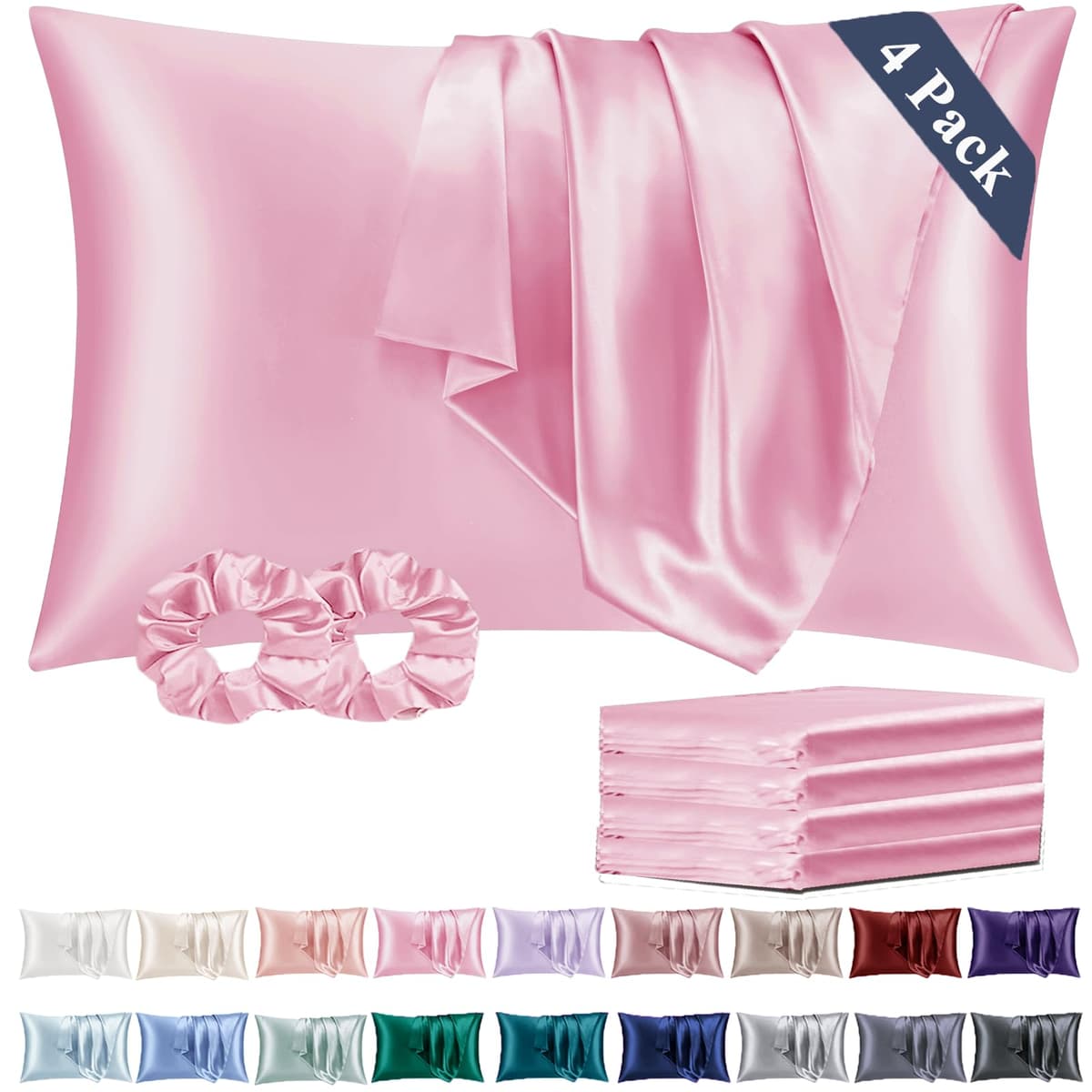 Vielit 2 Pack Satin Pillowcase for Hair and Skin Cooling,Soft as Silk Pillowcase for Hair and Skin,Easier Care than Silk Pillow Case Beige 50x75cm Gifts for Women Envelope & 2 Scrunchies — view 81