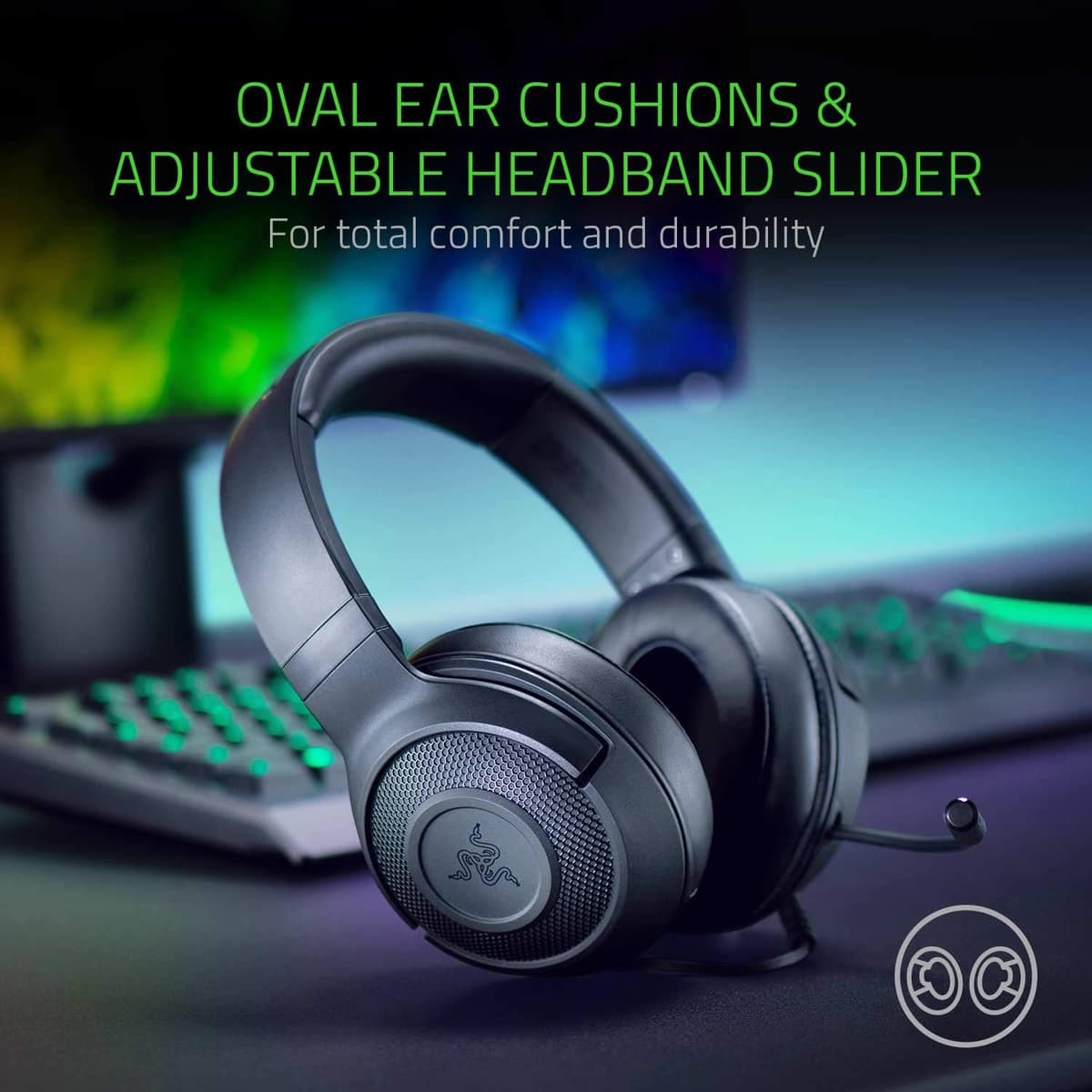 Razer Kraken X Lite - Wired Ultralight PC Gaming Headset - Surround Sound bendable cardioid microphone (230g light, 3.5 jack for PS4, PS5, Switch, Xbox One, Xbox Series X|S) Black — view 4