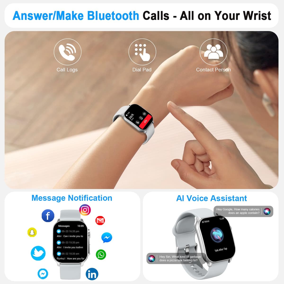 Smart Watch for Men Women Answer/Make Call, 2.01" AMOLED Curved Fitness Watch with Heart Rate/Sleep/Stress Monitor, 2026 New Smartwatch with 110+ Sport Modes, IP68 Activity Tracker for Android iOS — view 2